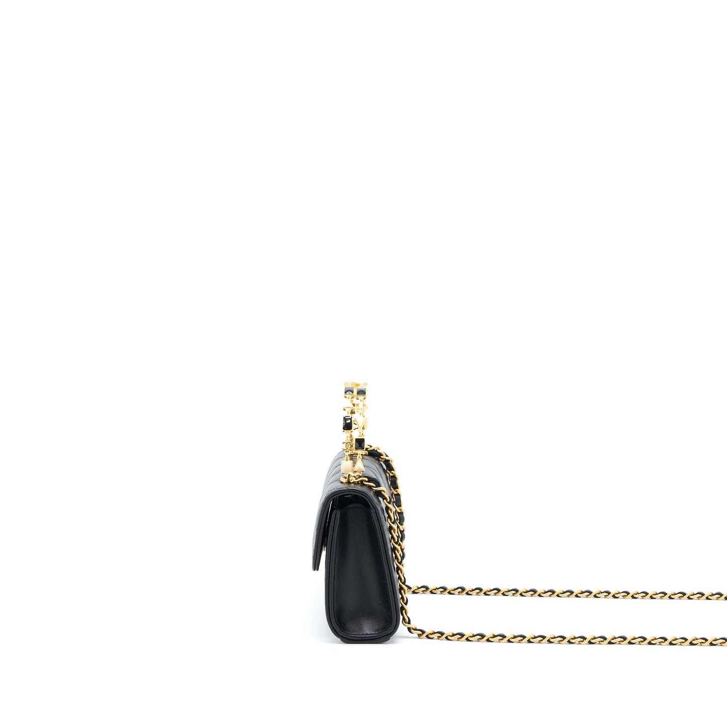 Chanel 22B Flap Enamel Top Handle Lambskin Black Shoulder Bag