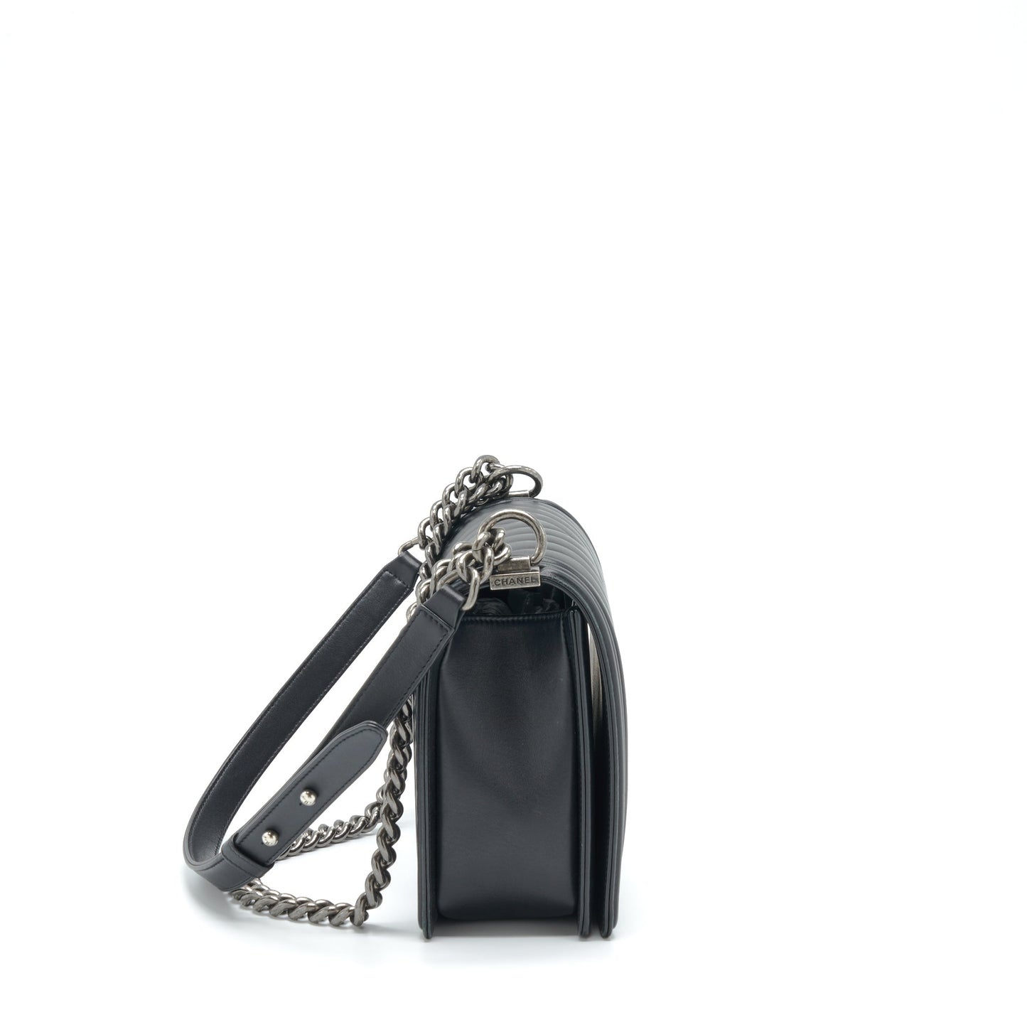 Chanel New Chevron Boy Calfskin Ruthenium Hardware Black Handbag
