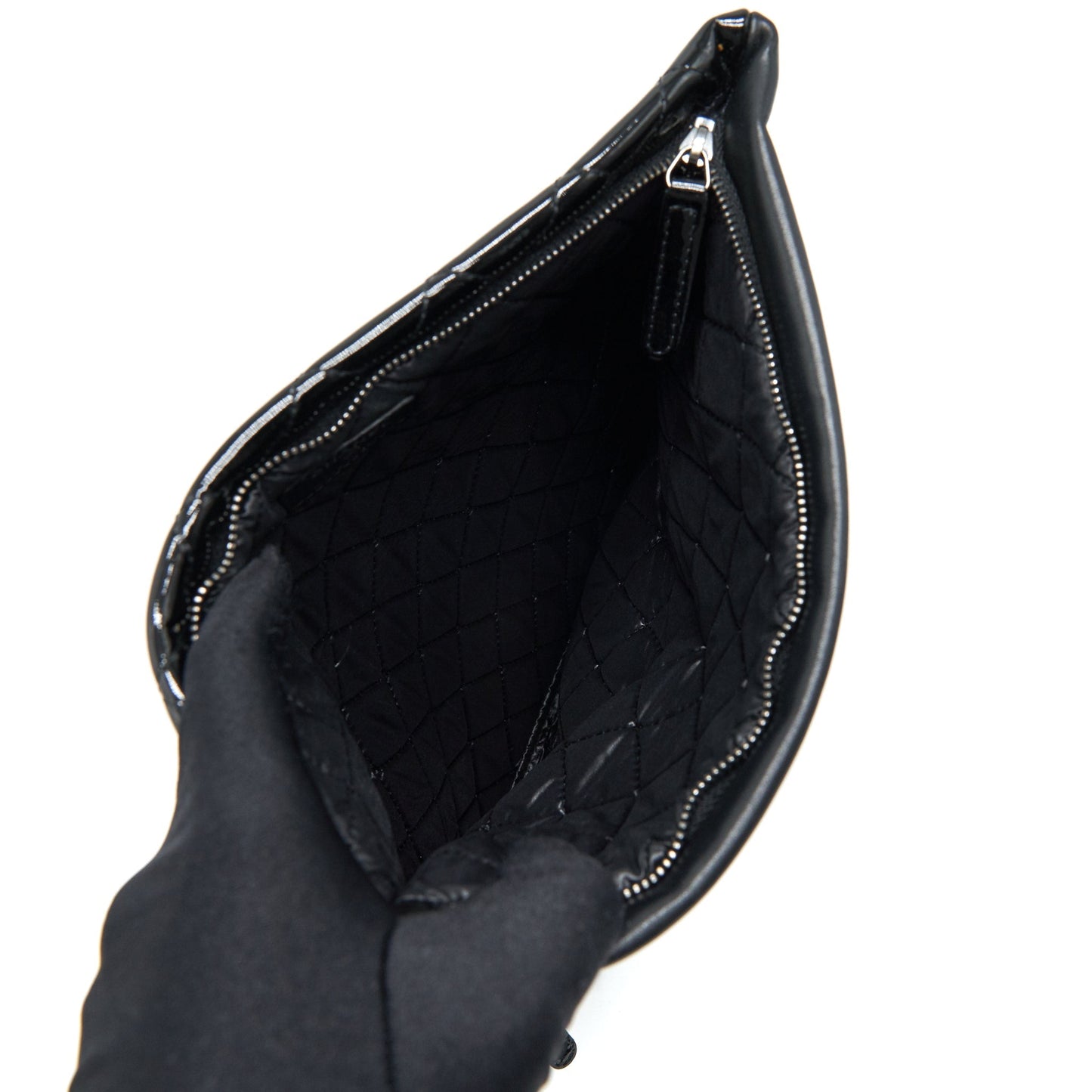 Chanel Fold Over Patent SHW Black Leather Clutch Bag