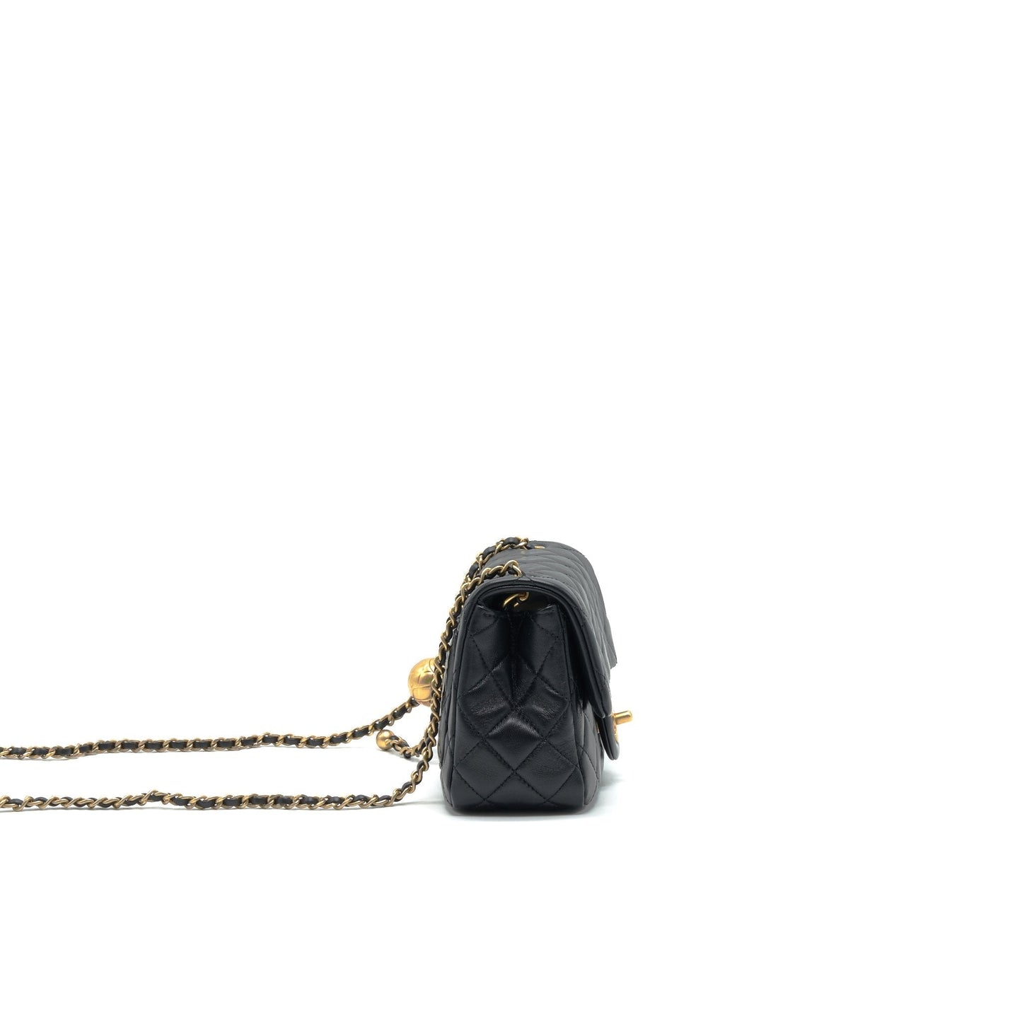 Chanel 22C Pearl Crush Square Flap Lambskin Black Shoulder Bag