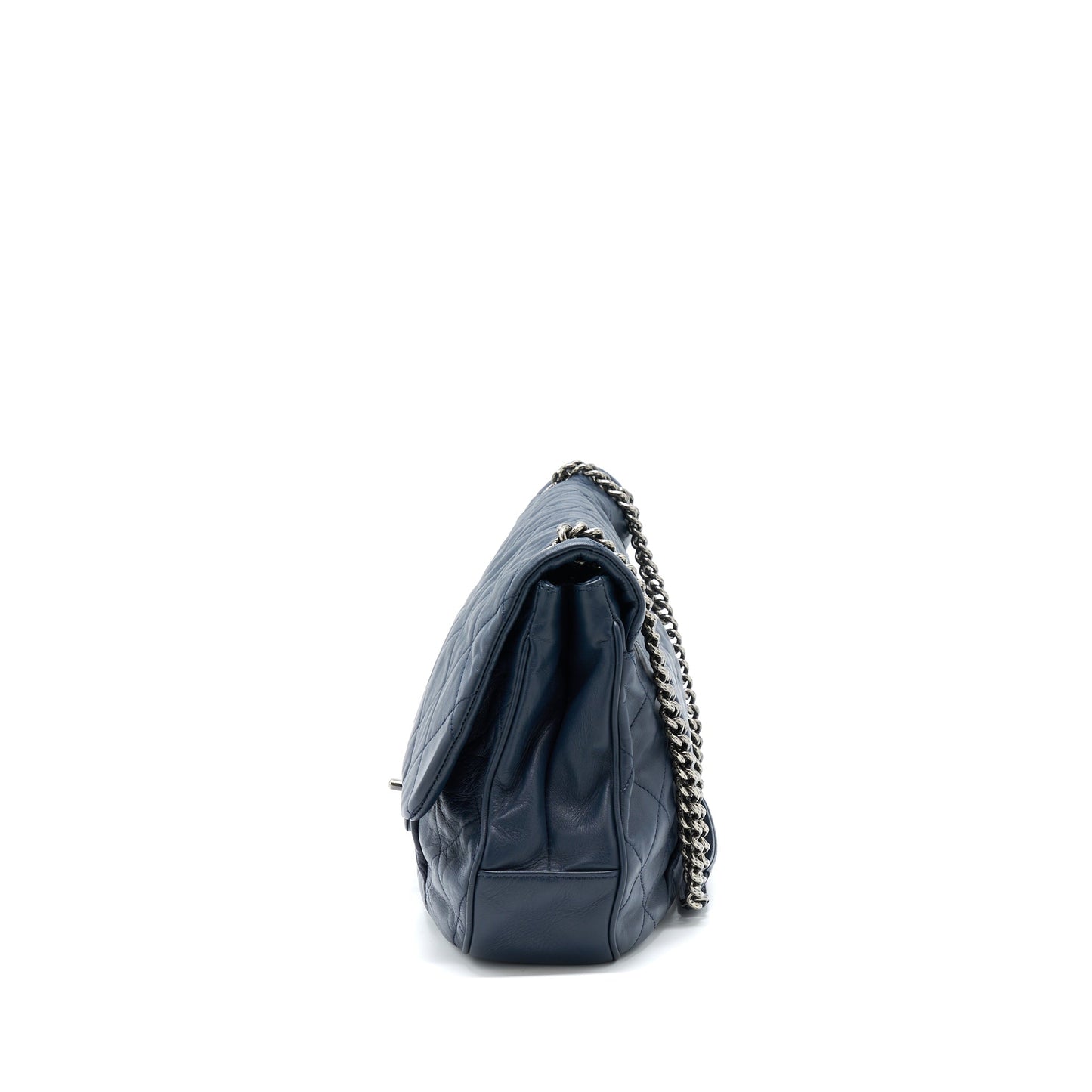 Chanel Flap Hobo Calfskin Navy Ruthenium Sliver Shoulder Bag