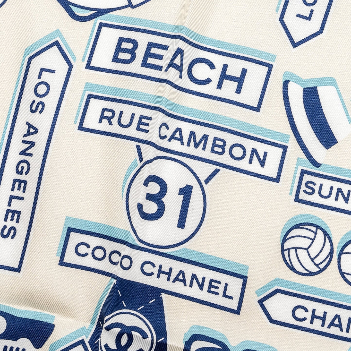 Chanel Holiday Pattern Square Silk Scarf Multicolour White
