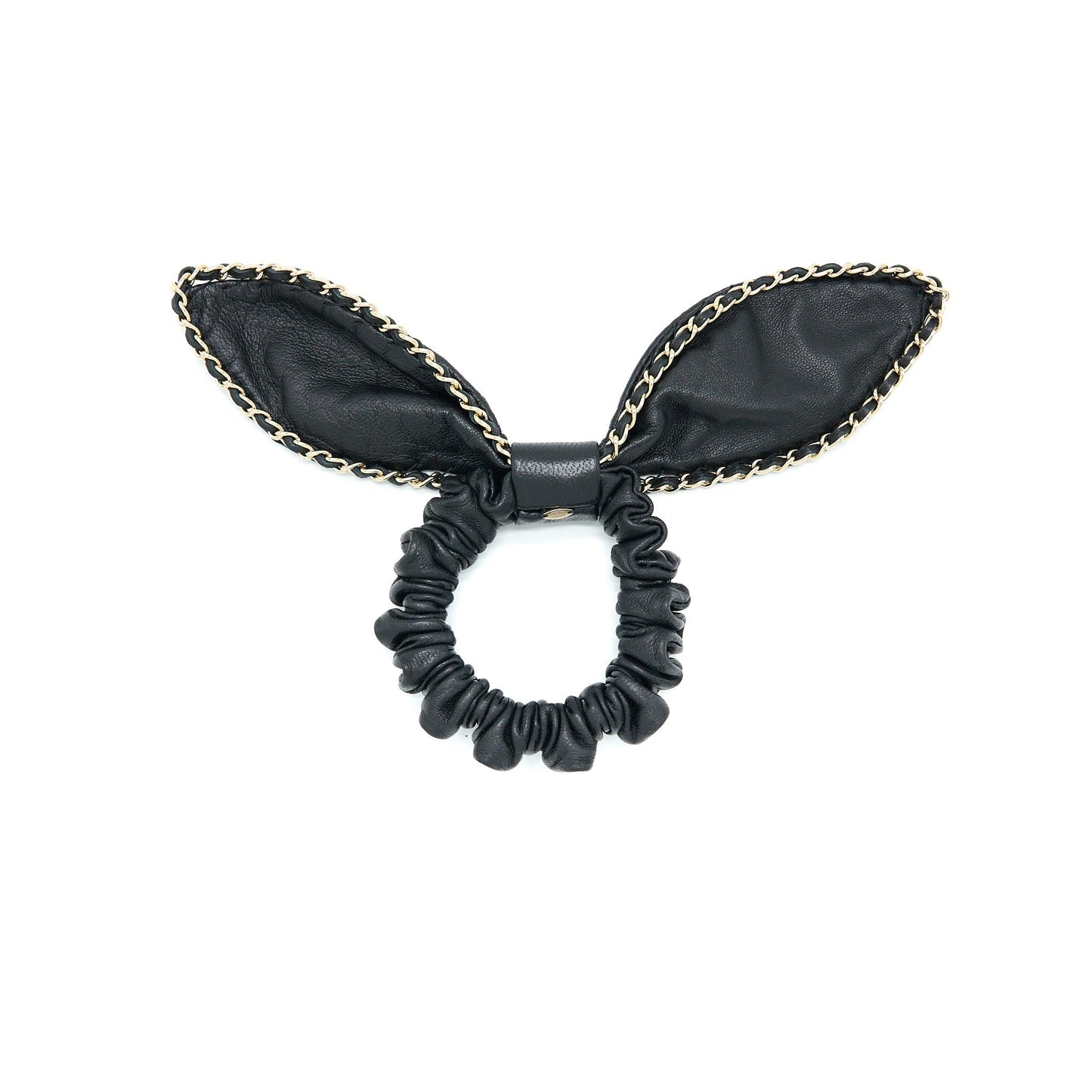 Chanel Hair Bow Tie Lambskin Light Tone Black Gold Handbag