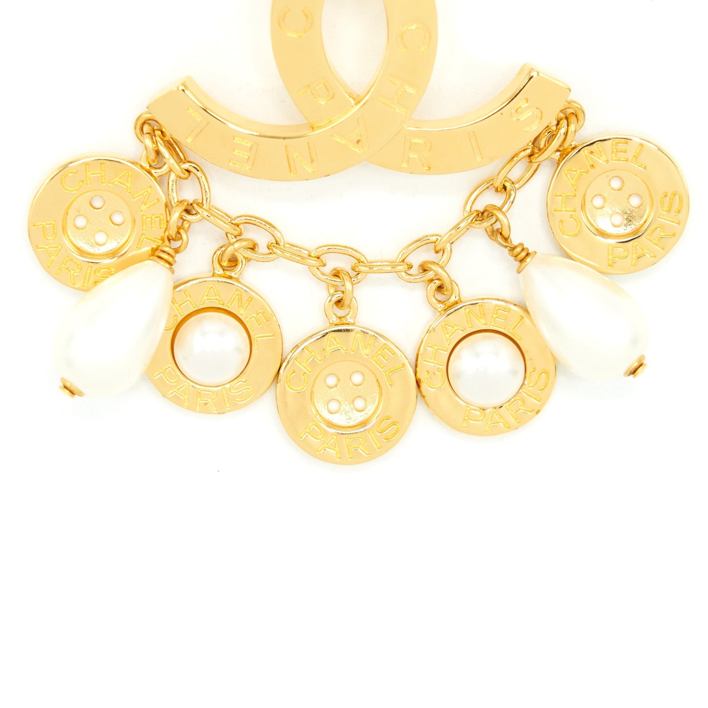 Chanel 20A Seasonal CC Logo Pearls Button Gold Handbag
