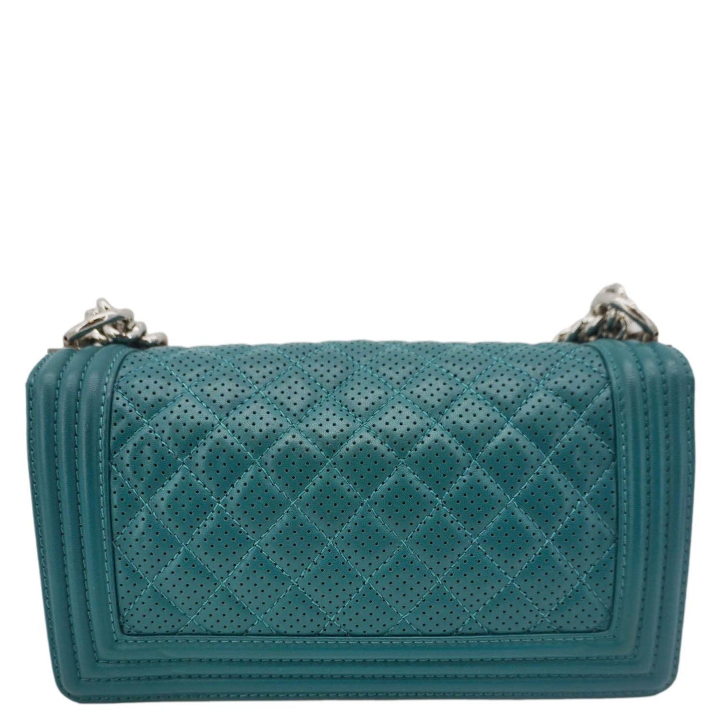 Chanel Boy Flap Perforated Turquoise Leather Travel Bag