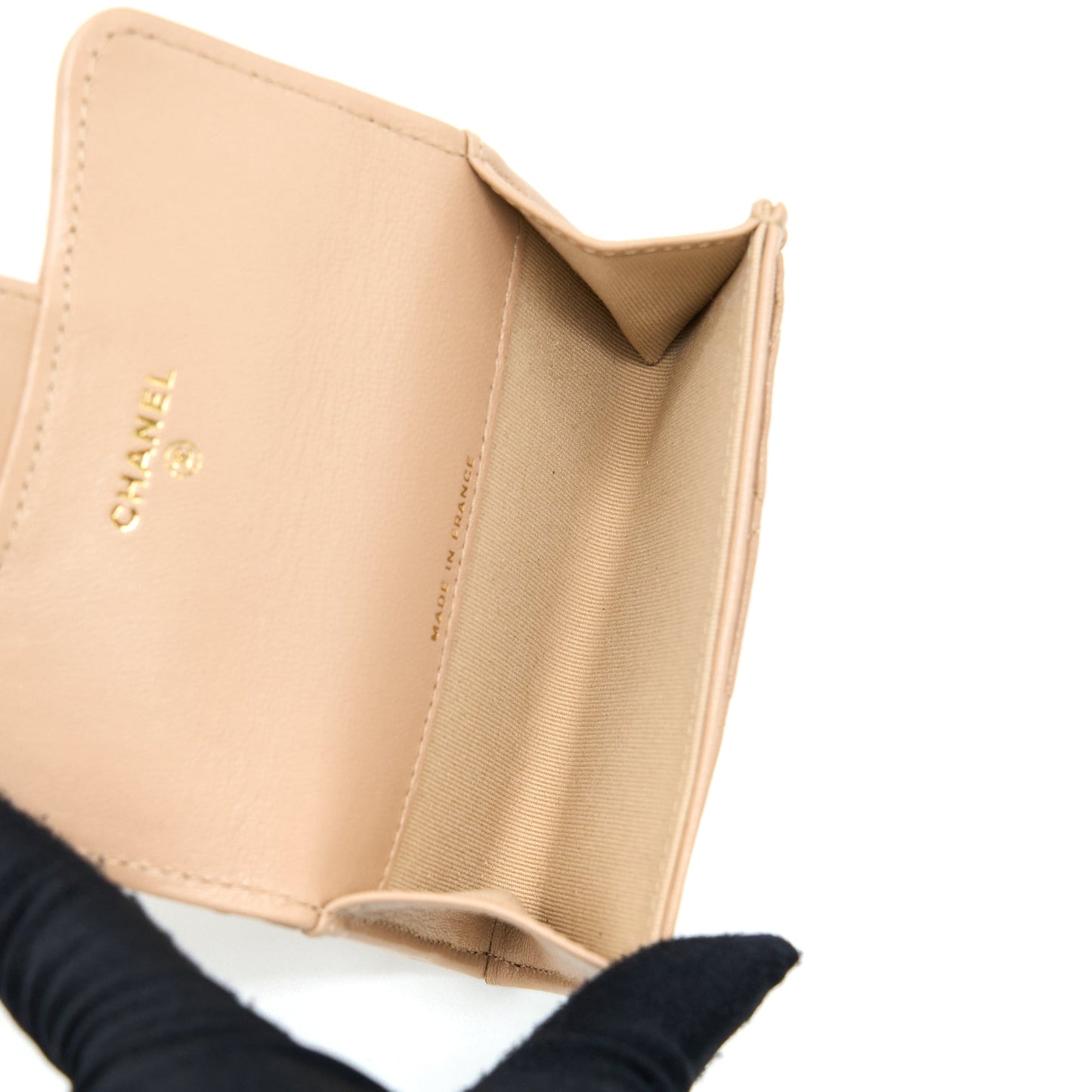 Chanel Classic Flap Card Holder Lambskin LGHW Beige Wallet Case
