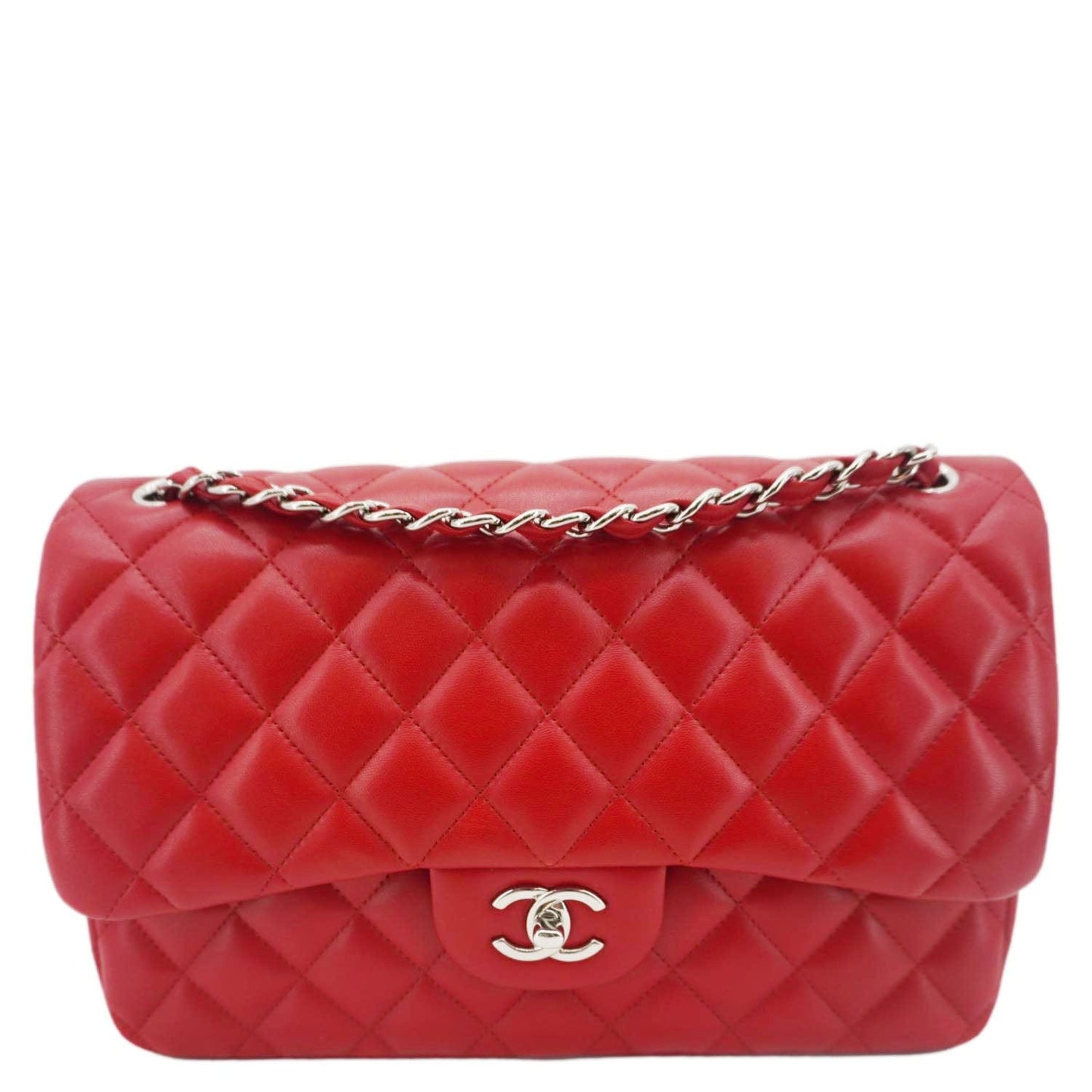 Chanel Classic Jumbo Double Flap Quilted Leather Red Travel Bag