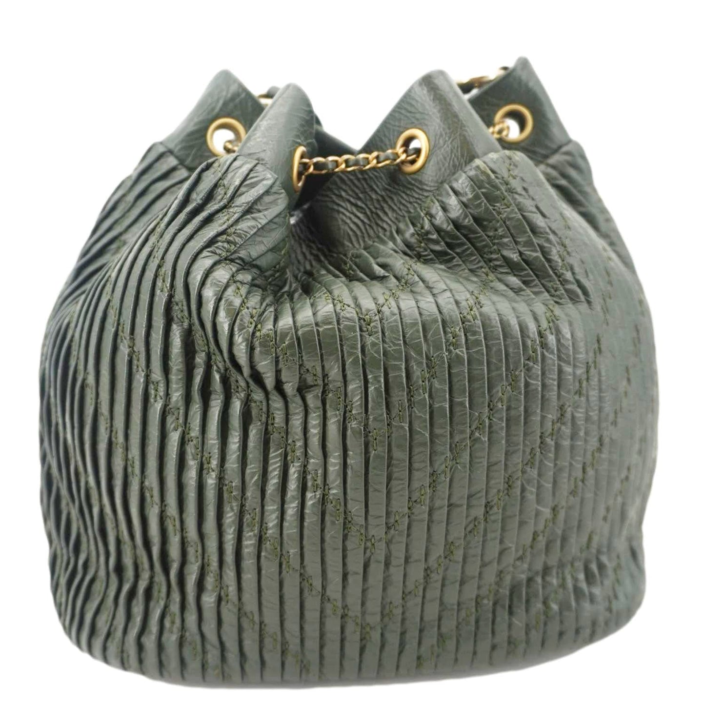 Chanel Chevron Drawstring Bucket Leather Green Jewelry