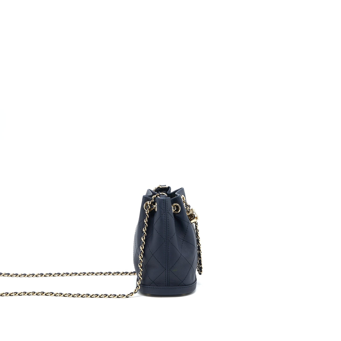 Chanel Drawstring Bucket Lambskin Navy GHW Jewelry