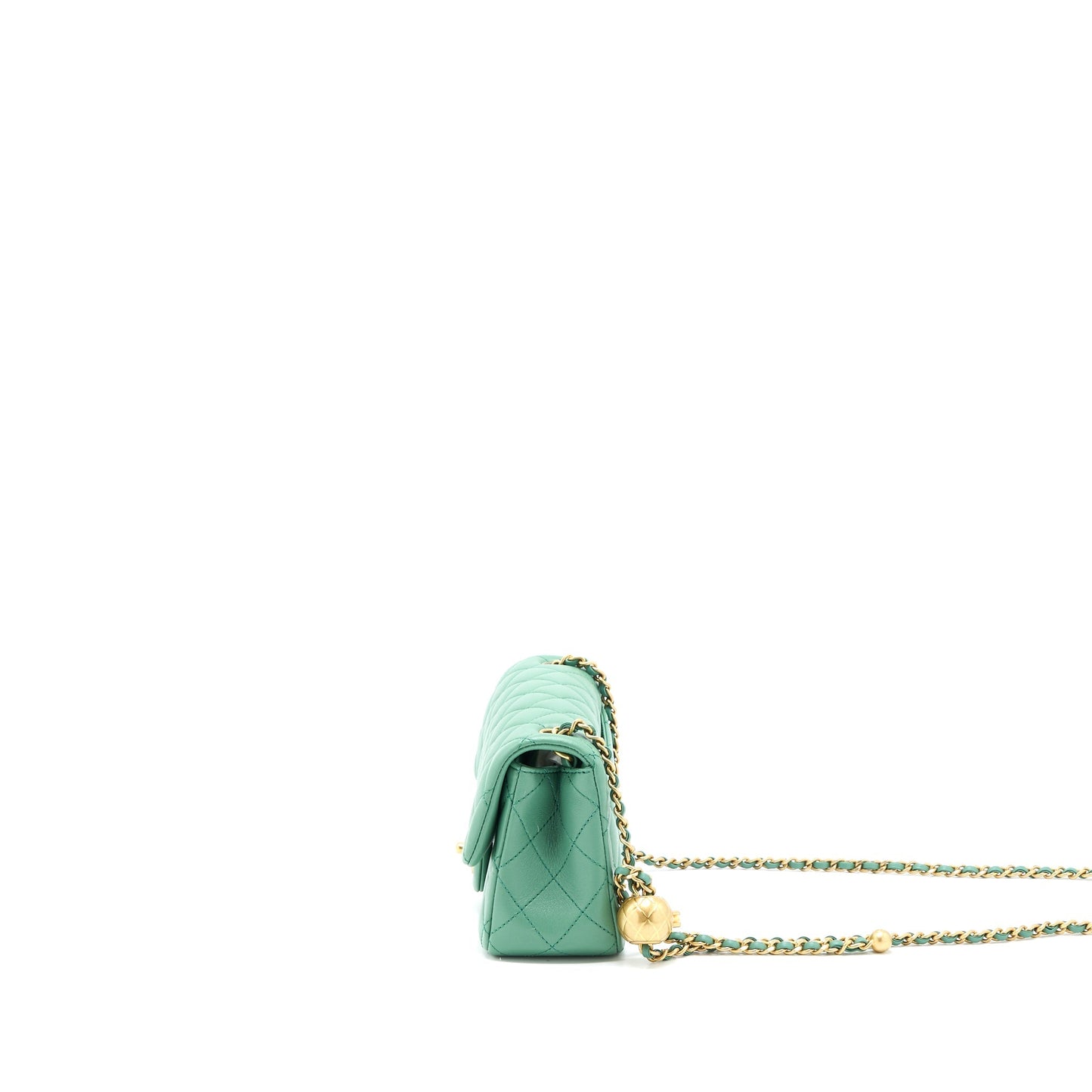 Chanel Pearl Crush Rectangular Flap Lambskin GHW Green Shoulder Bag