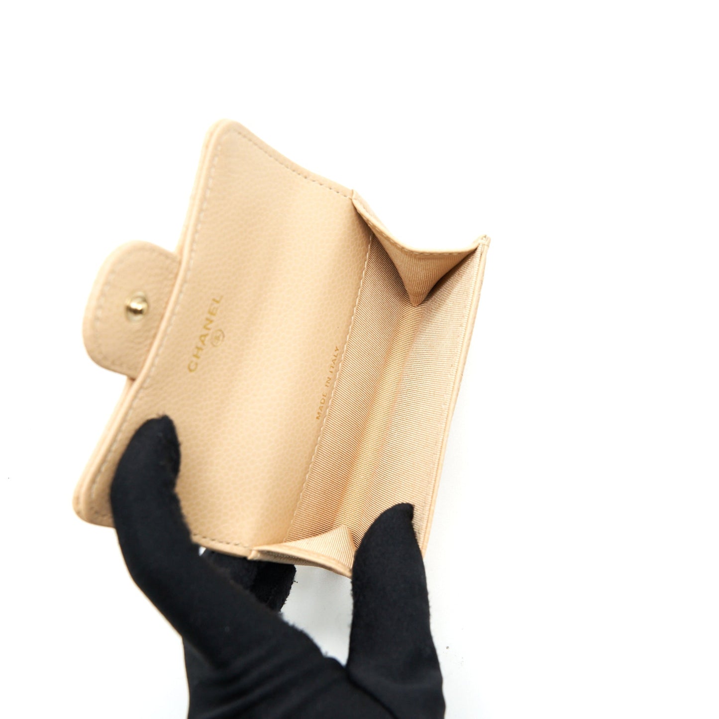 Chanel Classic Flap Cardholder Caviar GHW Beige Wallet Case