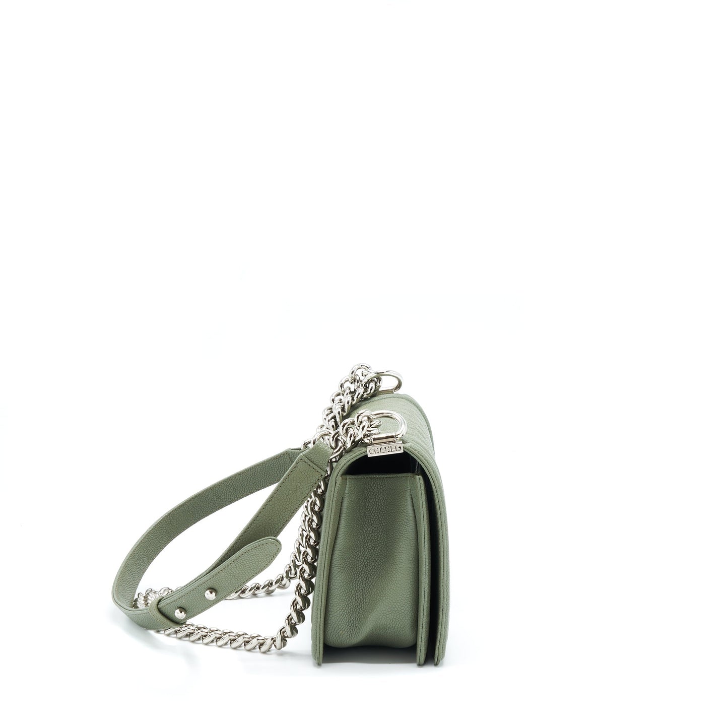 Chanel Boy Caviar Light SHW Green Handbag