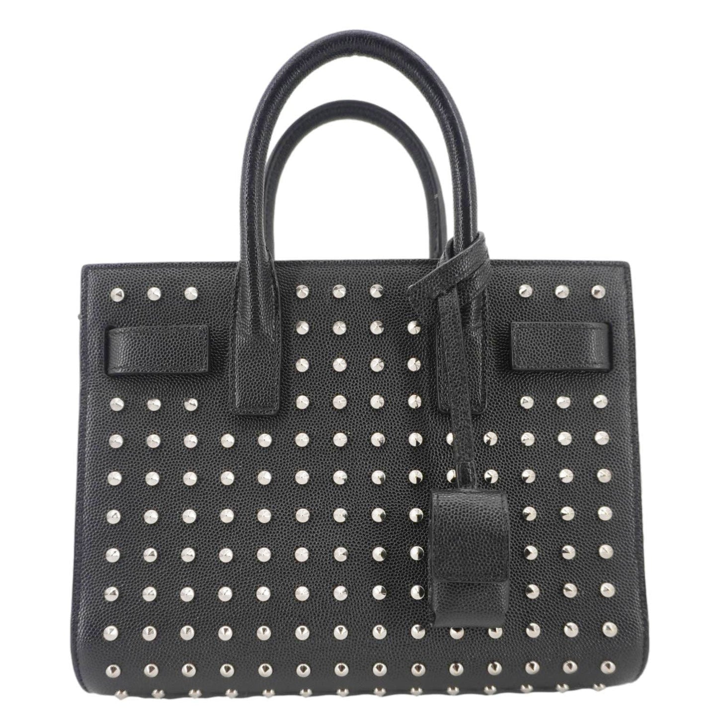 YSL Saint Laurent Yves Studded Sac De Jour Shoulder Bag Leather Black