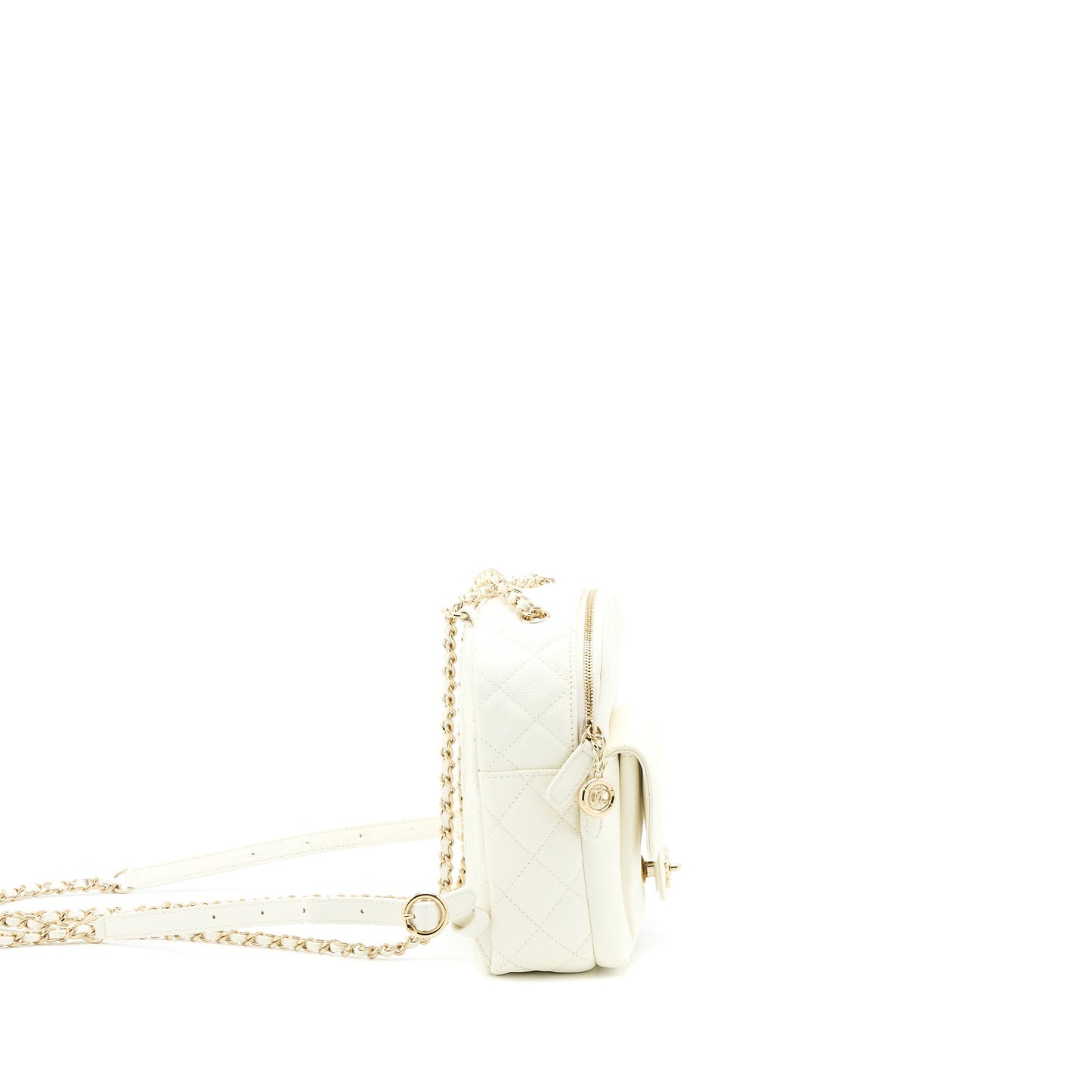 Chanel Quilted CC Day Backpack Caviar LGHW White