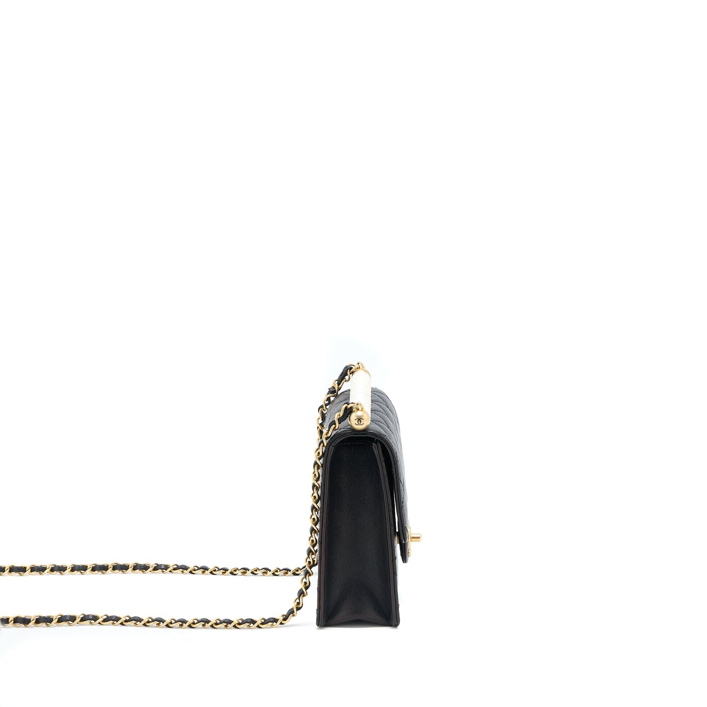 Chanel Vertical Pearl Flap Goatskin GHW Black Shoulder Bag Ghw 1