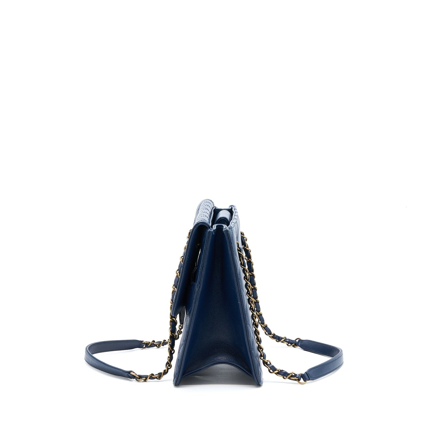 Chanel Quilted Goatskin Ruthenium GHW Blue Shoulder Bag