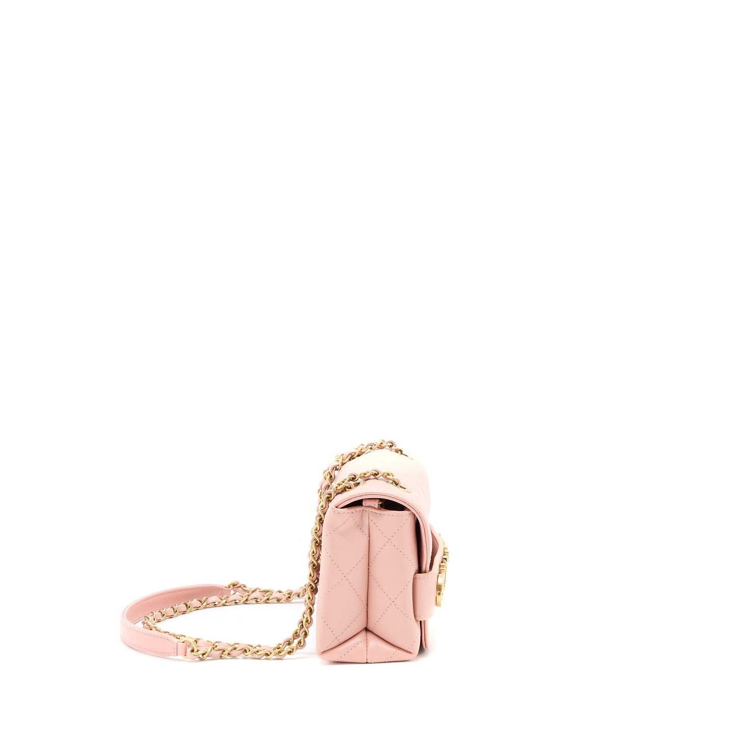 Chanel Front Logo Flap Calfskin Brushed GHW Pink Shoulder Bag