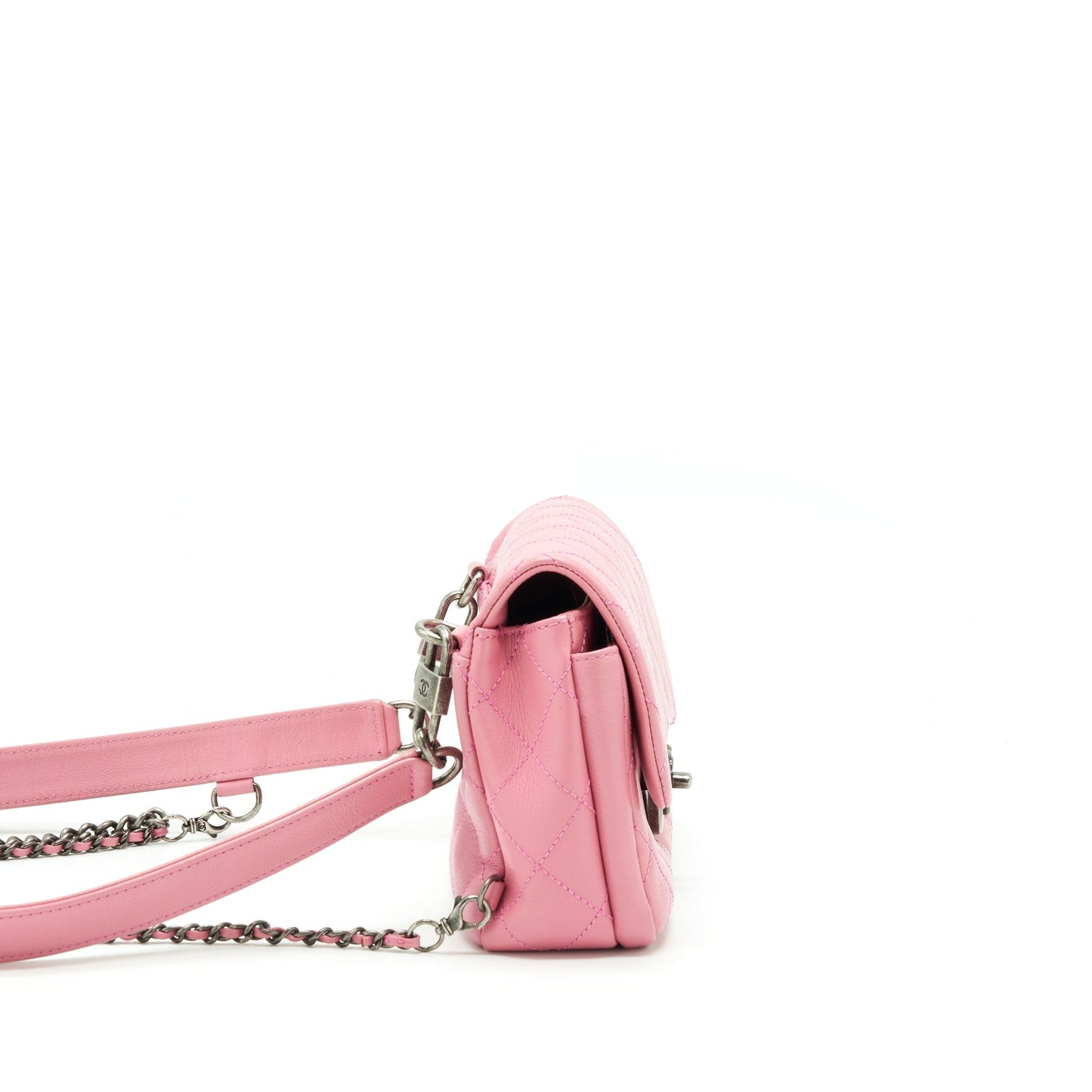 Chanel Quilted Flap Cross Body Ruthenium Hardware Pink Handbag