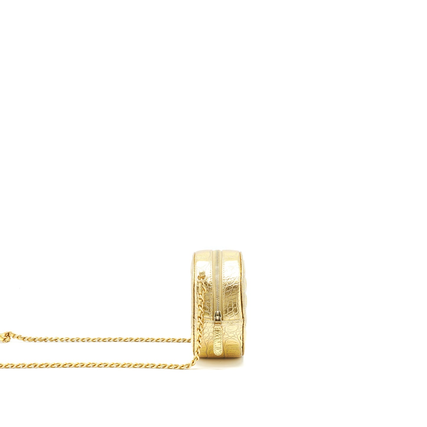 Chanel Round Vanity Croc Embossed GHW Gold Leather Mini Bag