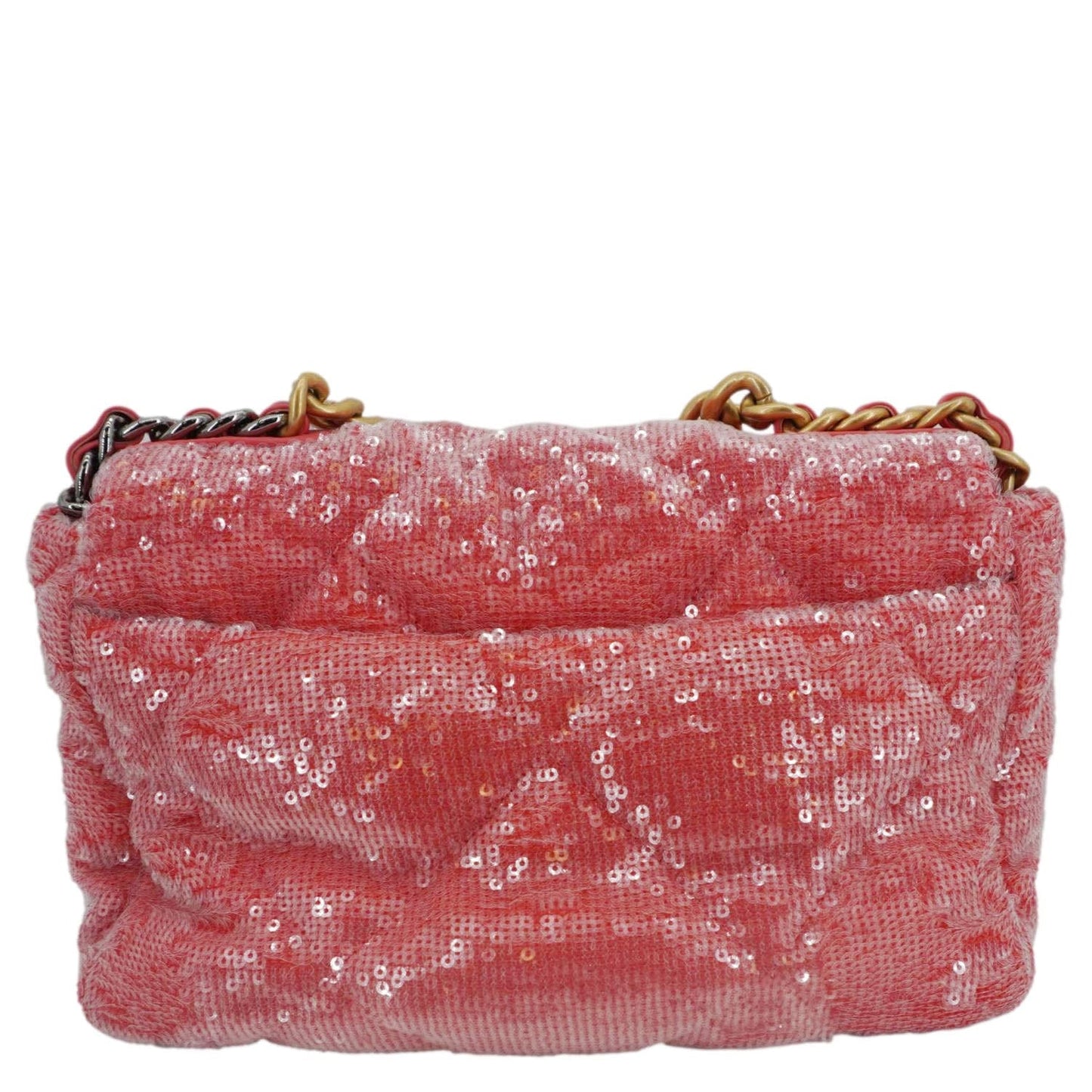 Chanel 19 Flap Quilted Sequin Pink Travel Bag