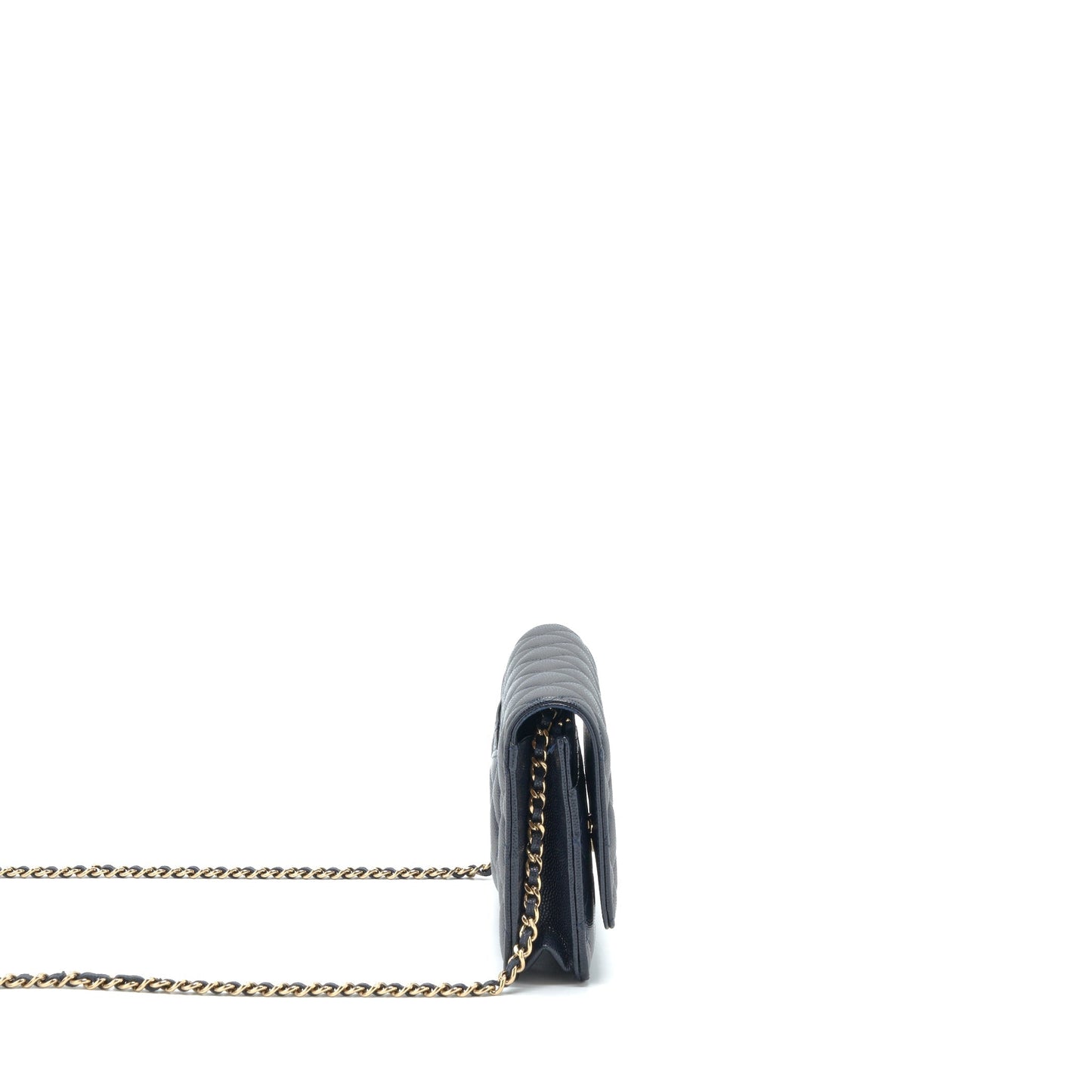 Chanel Classic On Caviar Navy LGHW Wallet Case