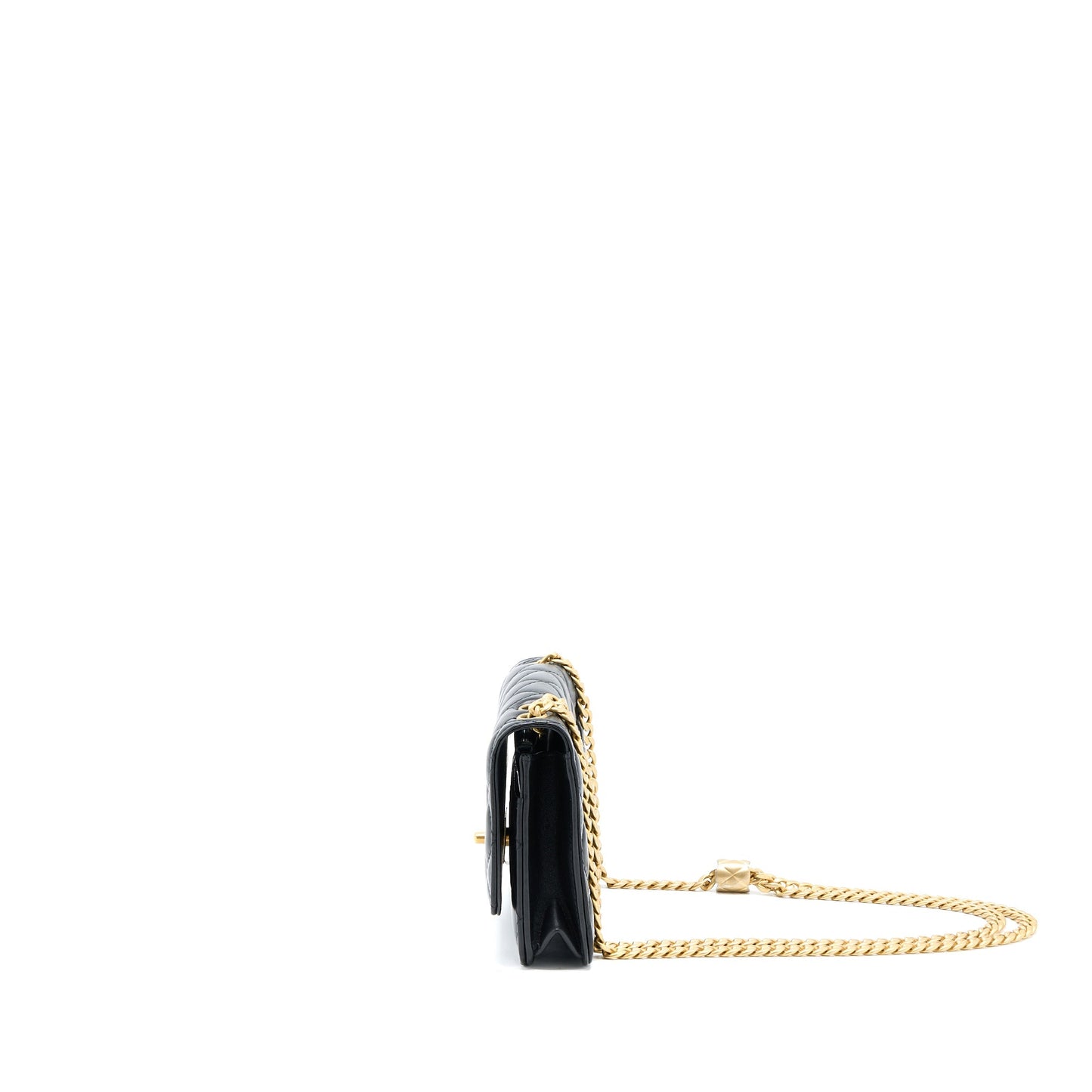 Chanel 22K Pillar On Lambskin Brushed GHW Black Gold Wallet Case