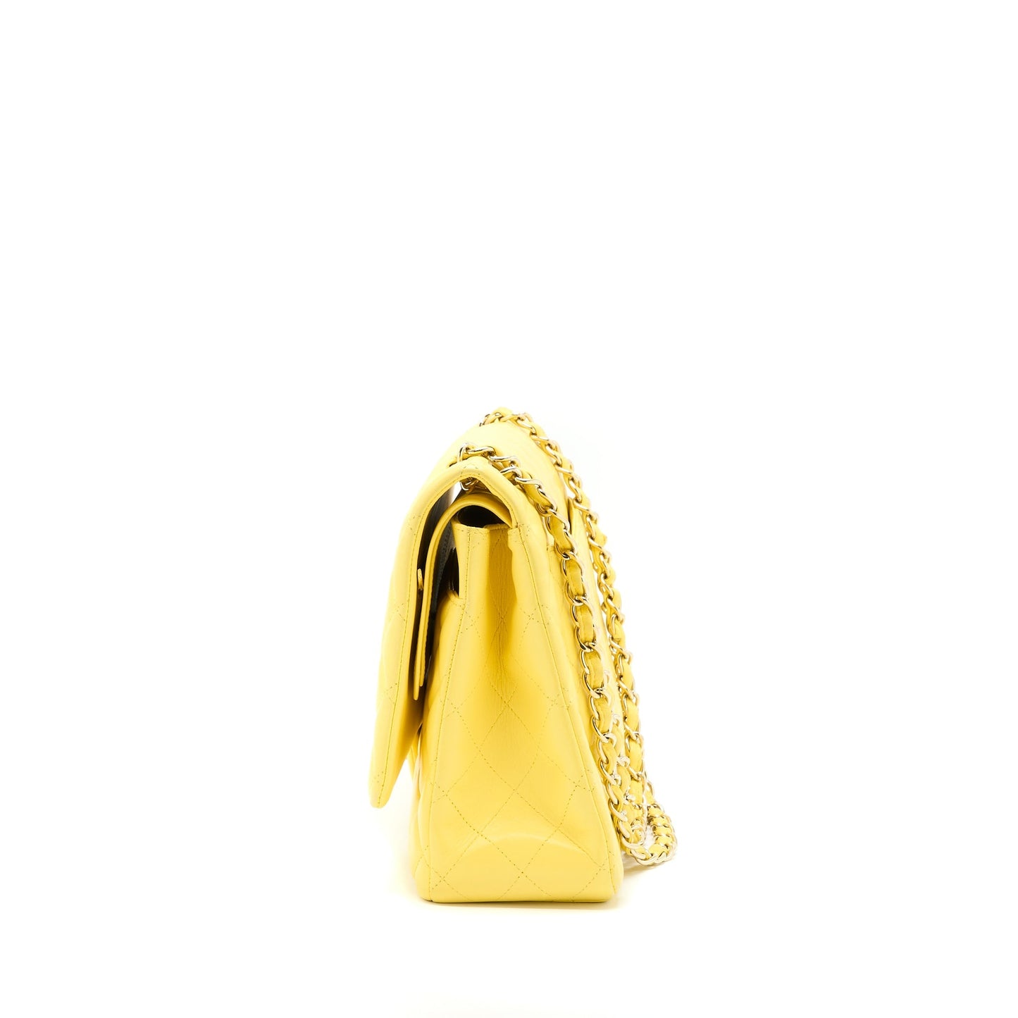 Chanel Maxi Classic Double Flap Lambskin Yellow Shoulder Bag