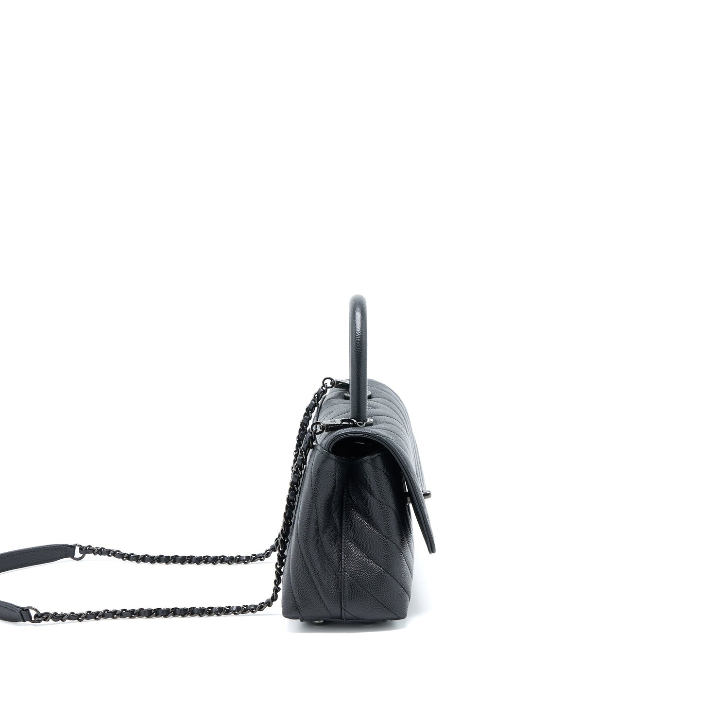 Chanel Coco Handle Chevron Caviar So Hardware Black Small Handbag