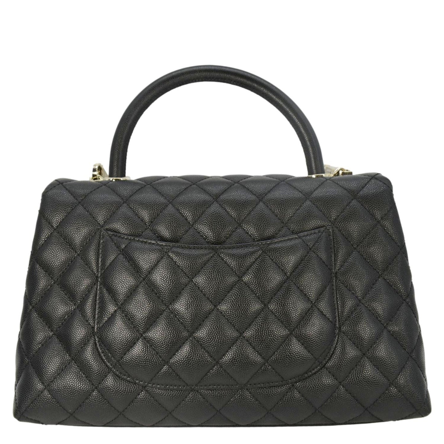 Chanel Coco Flap Quilted Caviar Handle Leather Black Travel Bag Handle Flap