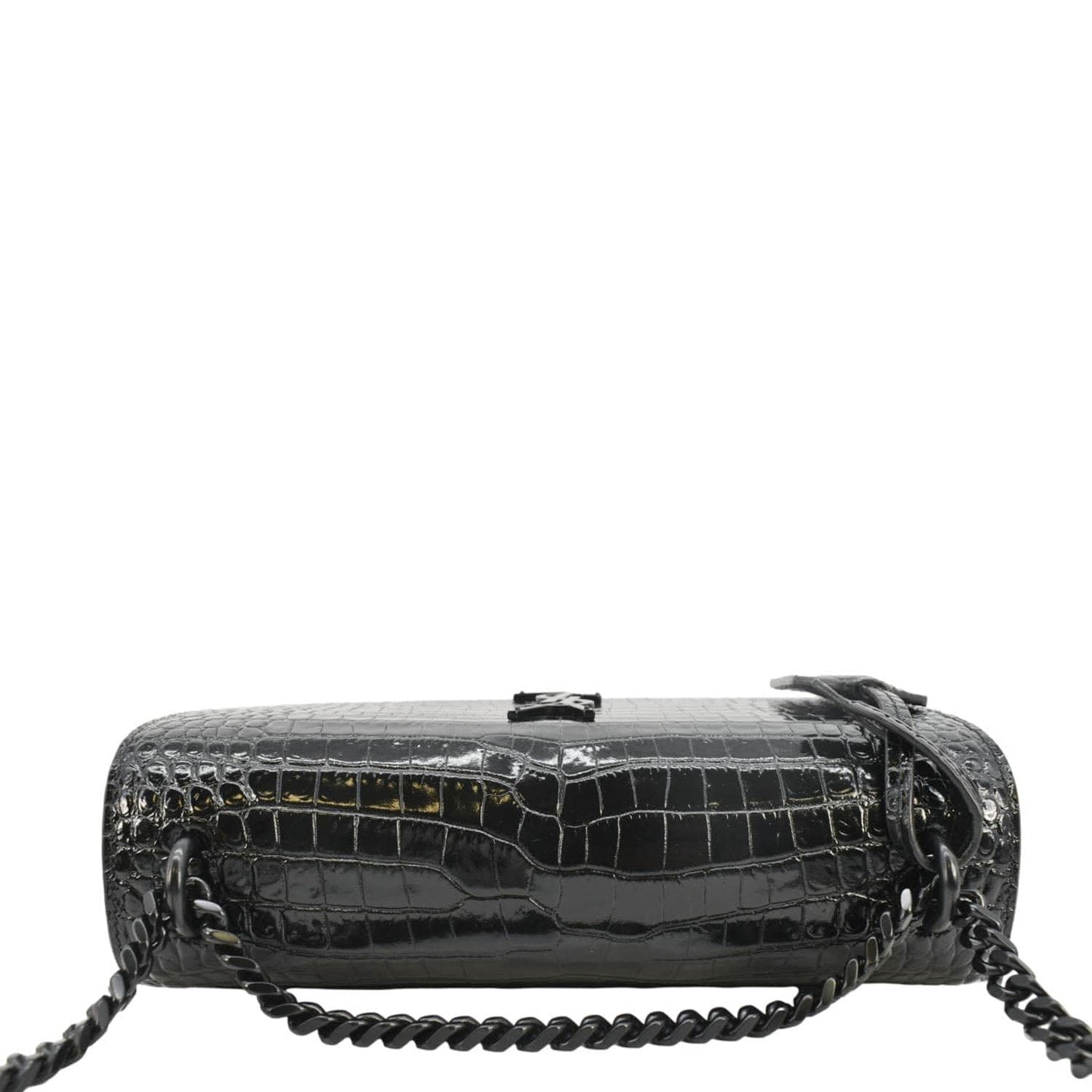 YSL Saint Laurent Yves Sunset Crocodile Crossbody Bag Leather Black