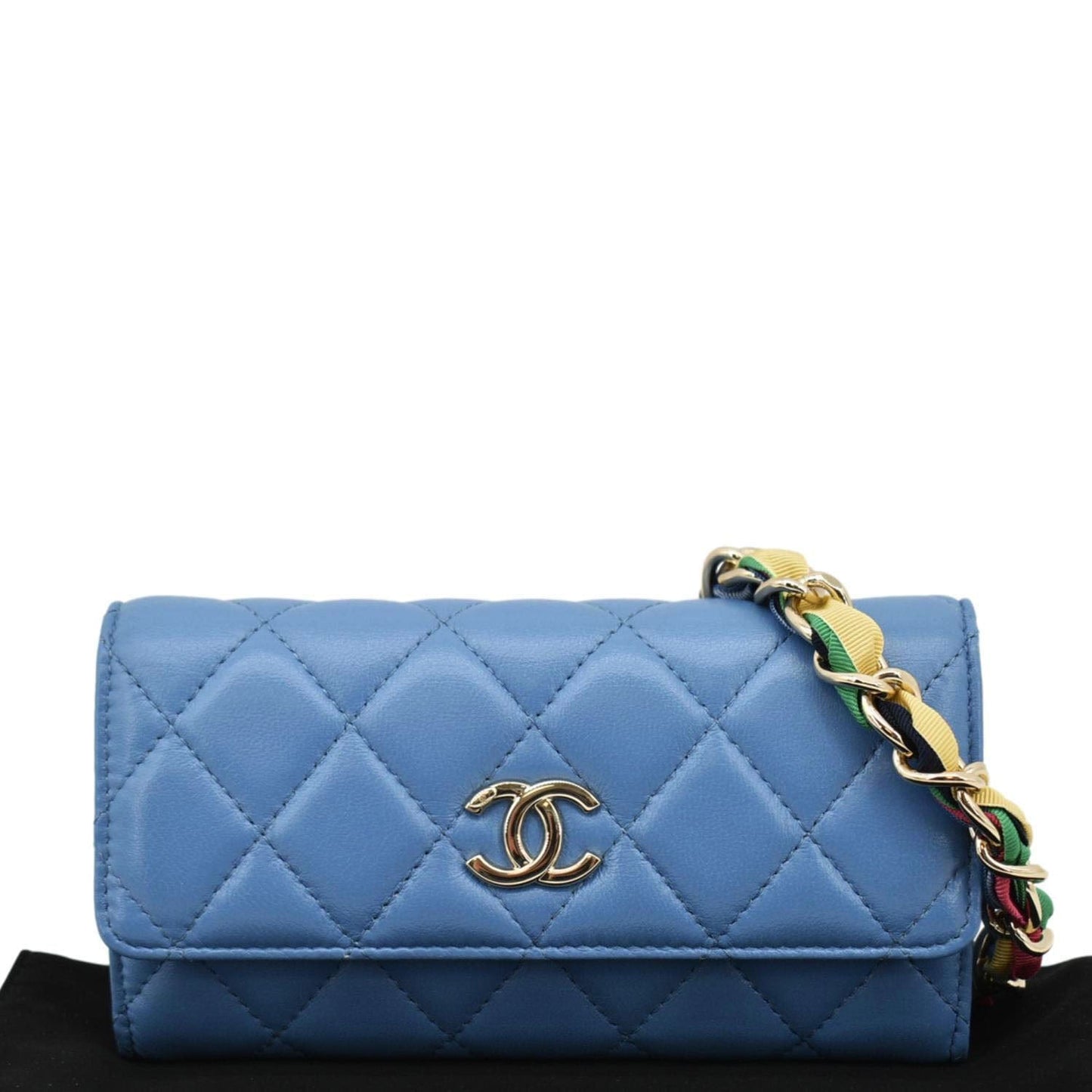 Chanel Ribbon Long Leather Blue Travel Bag