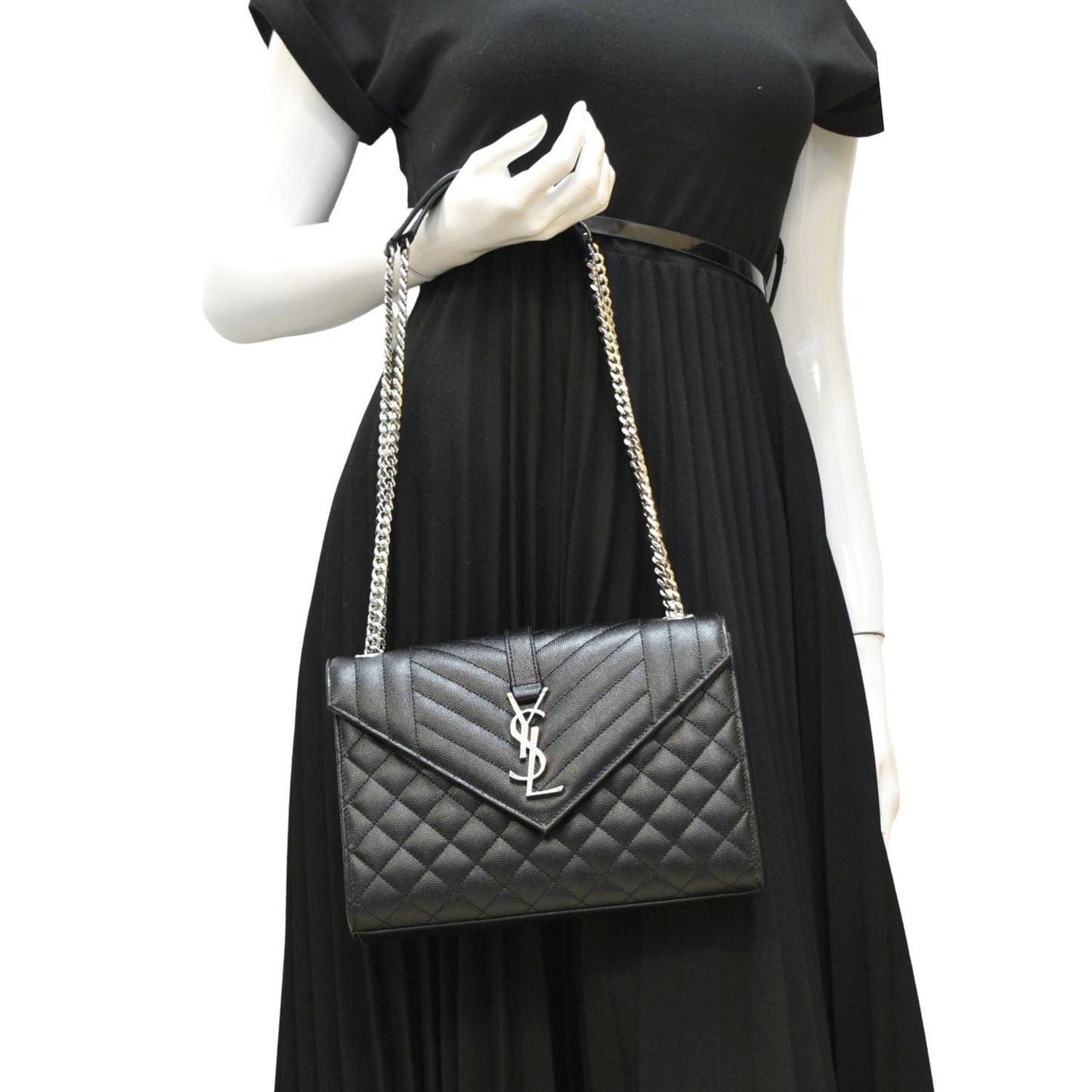 YSL Saint Laurent Saint Envelope Mix Matelassé Shoulder Bag Leather Black
