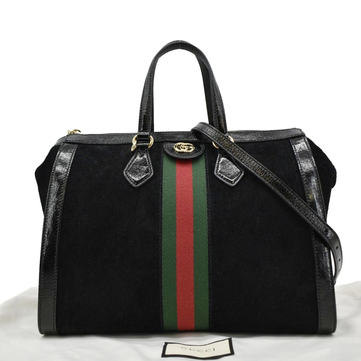 Gucci Ophidia Web Tote Bag Suede Black