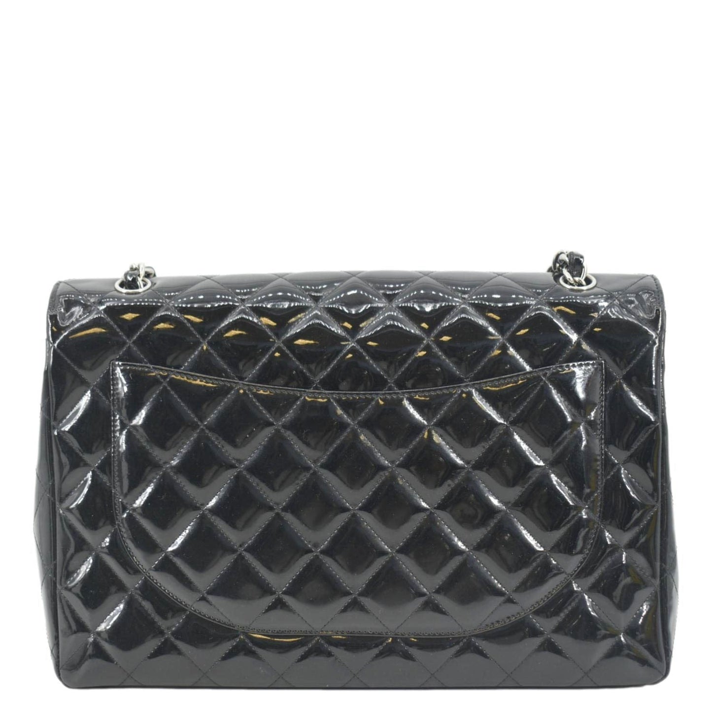 Chanel Classic Maxi Single Flap Patent Leather Black Travel Bag