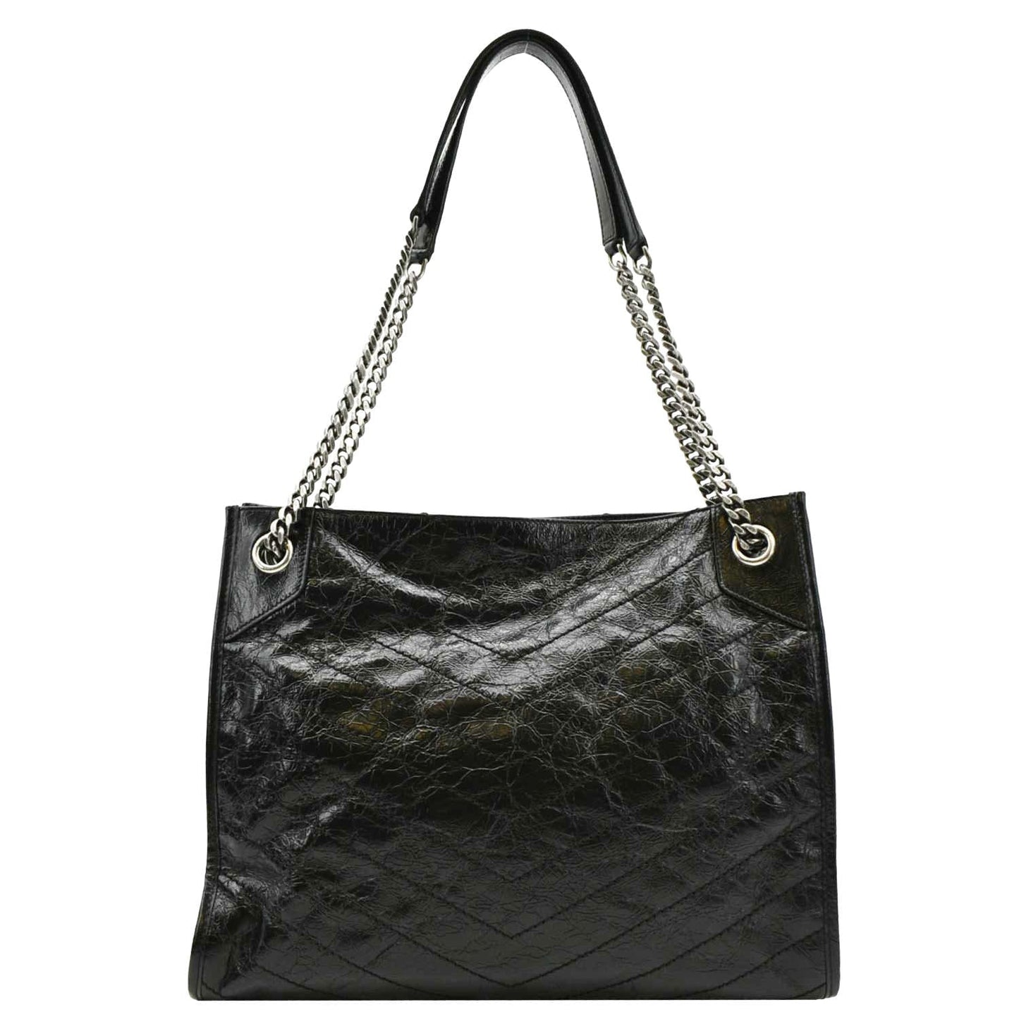 YSL Saint Laurent Yves Niki Crinkle Shoulder Bag Leather Black Medium