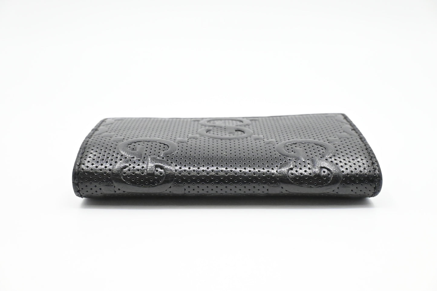 Gucci Key Case In Perforated Handbag Leather Black Travel Bag