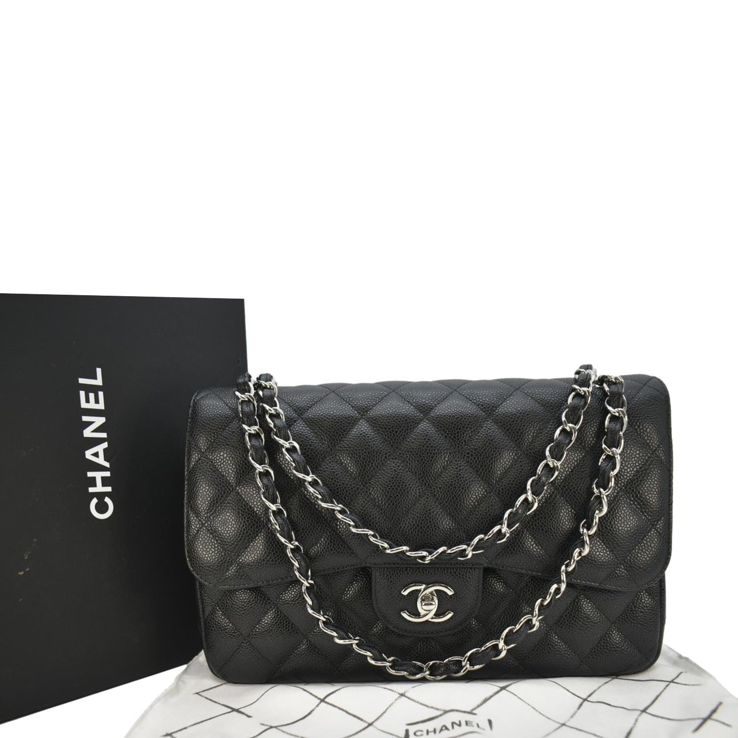 Chanel Classic Jumbo Double Flap Quilted Leather Black Travel Bag 9