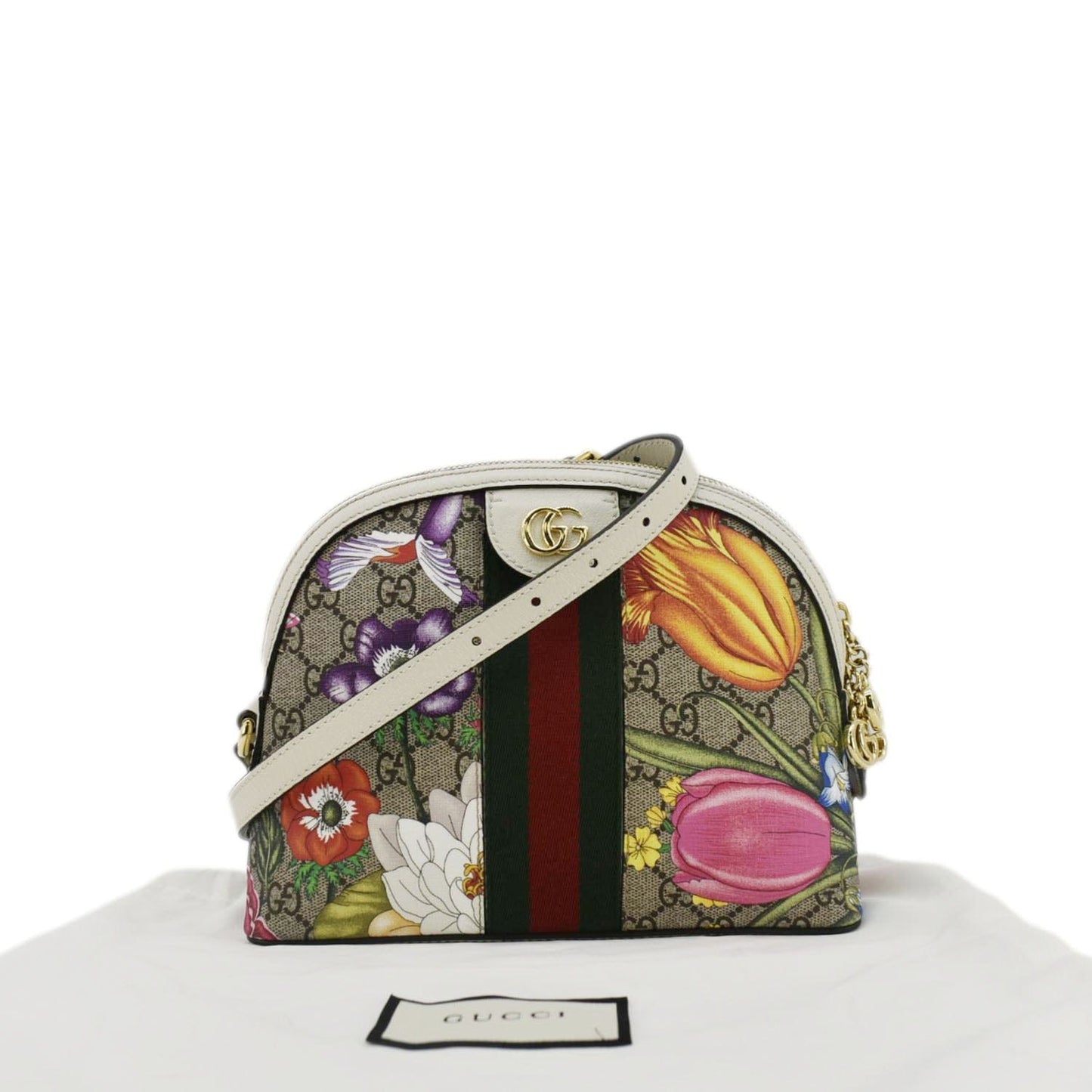 Gucci Ophidia Flora Dome Supreme Shoulder Bag Monogram White