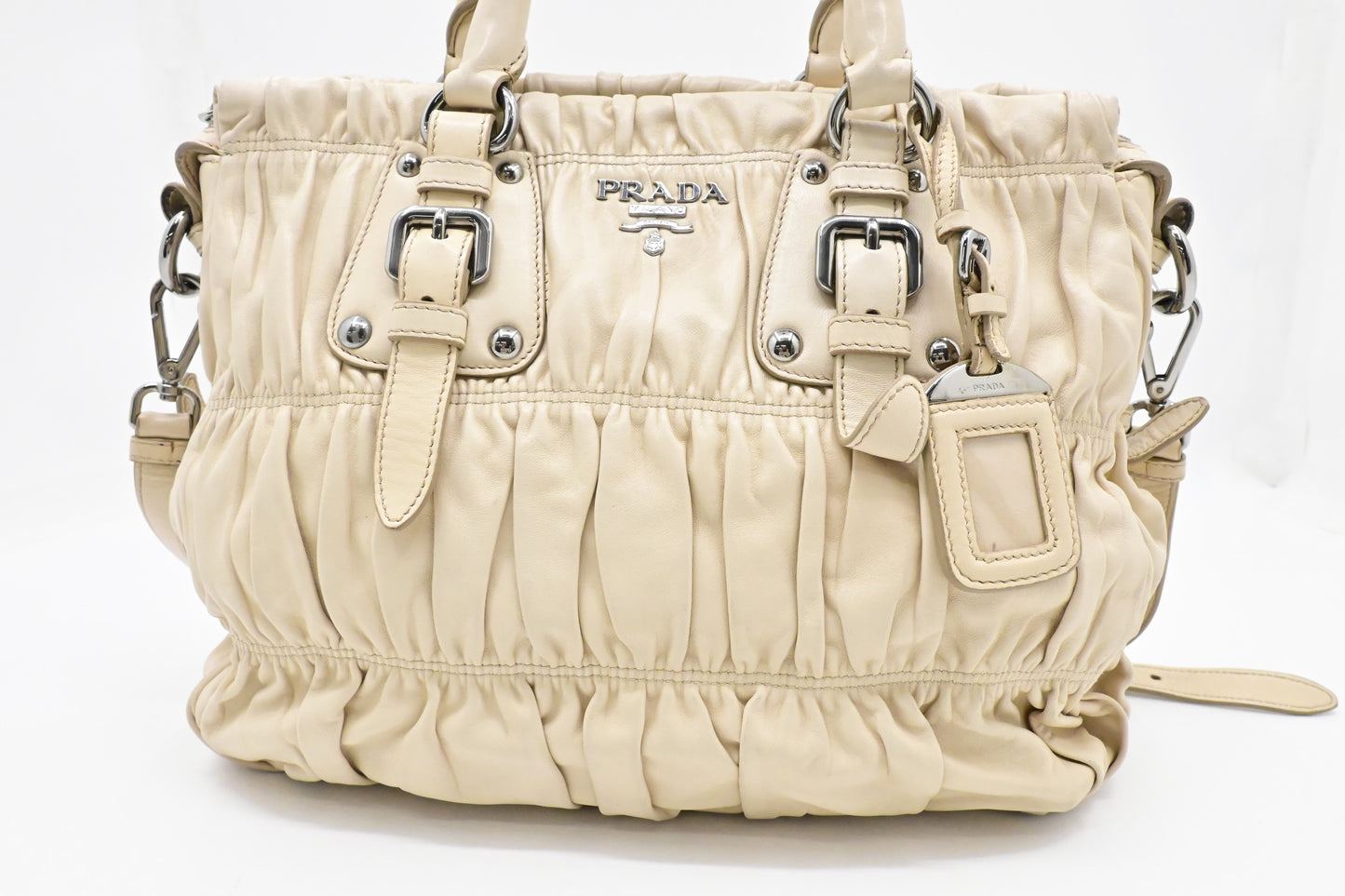 Prada Way Bag In Ruffled Leather Beige Travel Bag