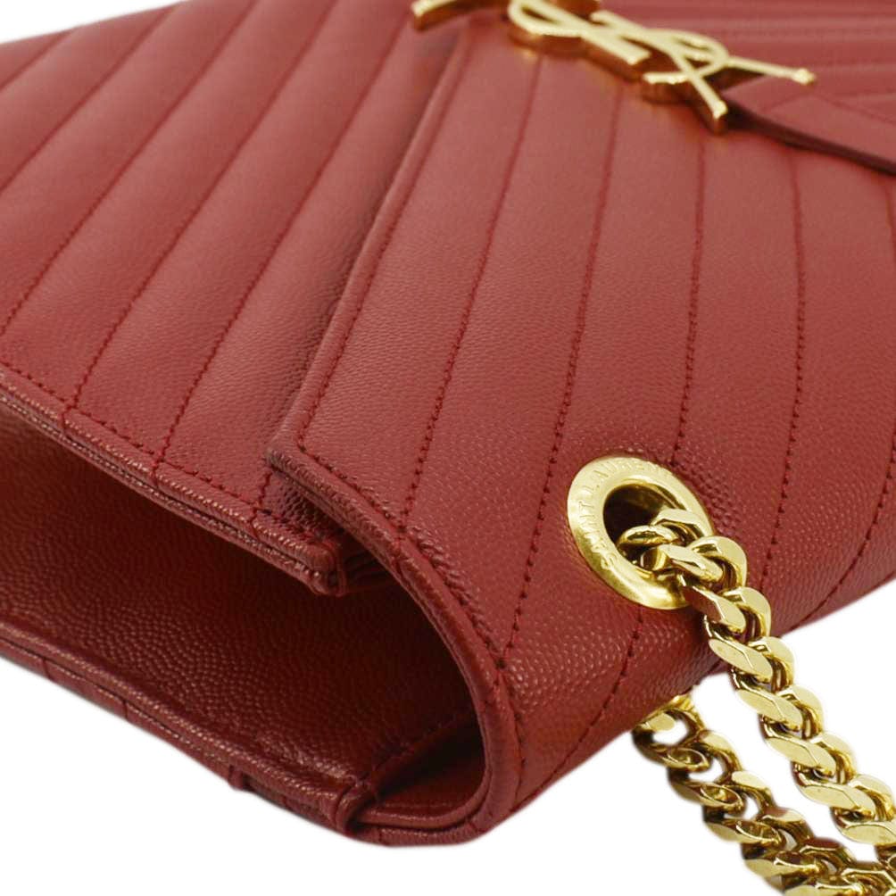 YSL Saint Laurent Yves Envelope Chevron Shoulder Bag Leather Quilted Red