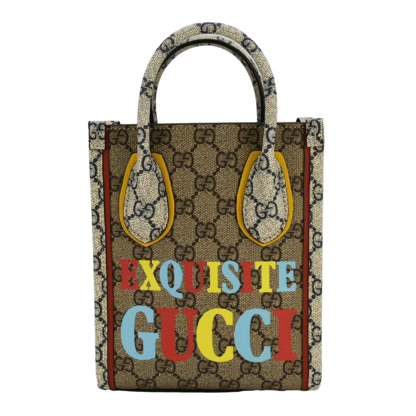 Gucci Exquisite Supreme Vertical Tote Shoulder Bag Canvas Beige