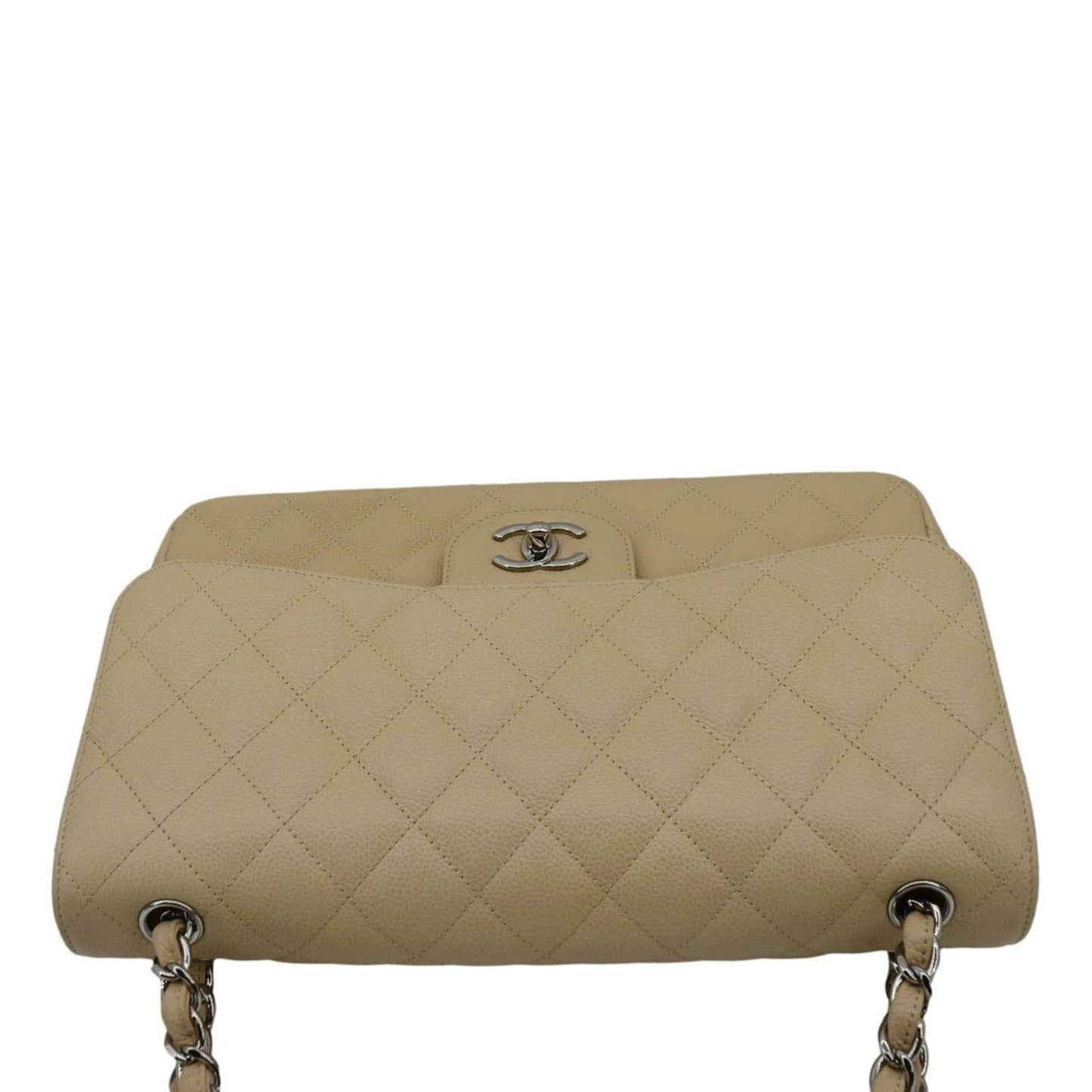 Chanel Classic Jumbo Double Flap Quilted Leather Beige Travel Bag Flap Beige