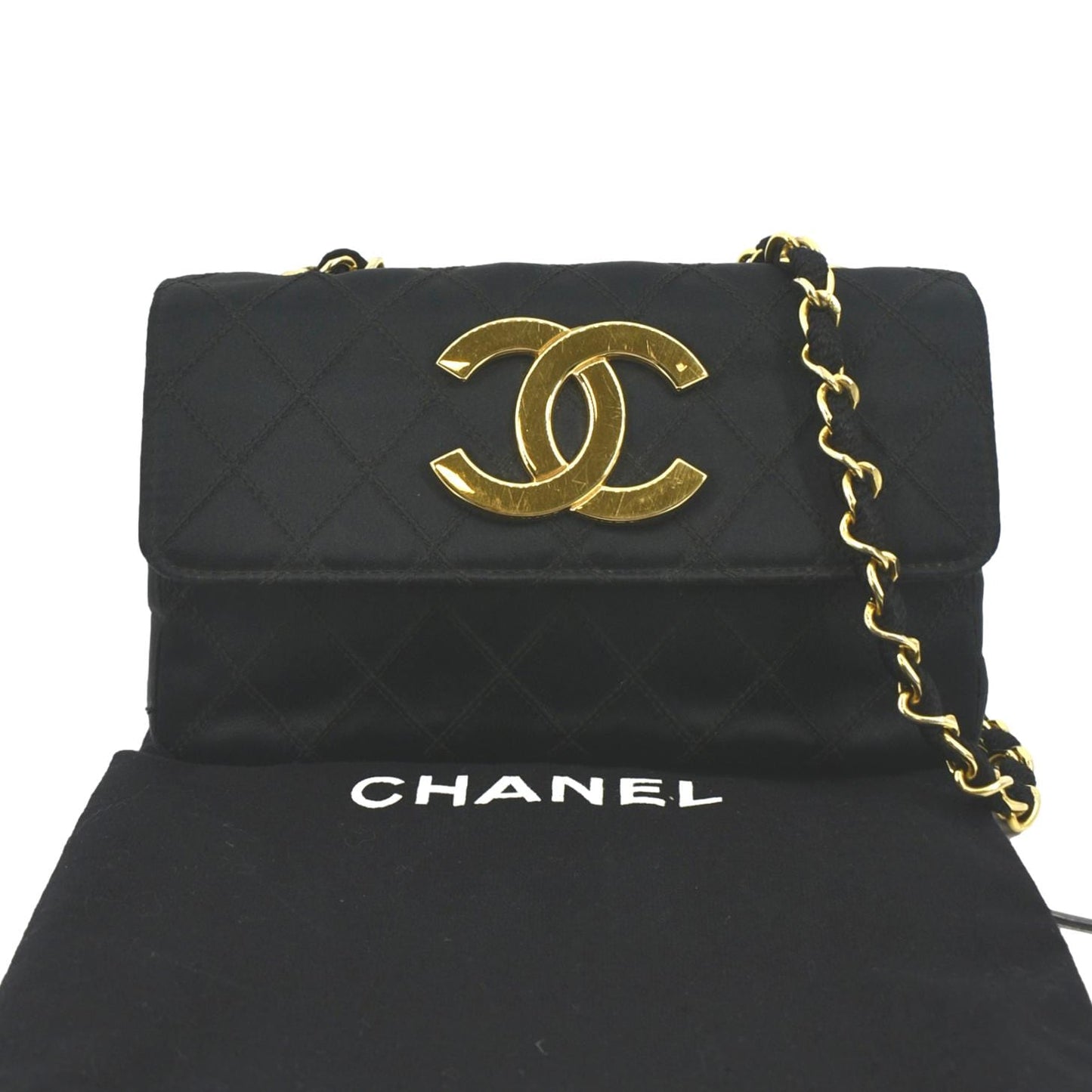 Chanel Flap Quilted Satin Black Travel Bag