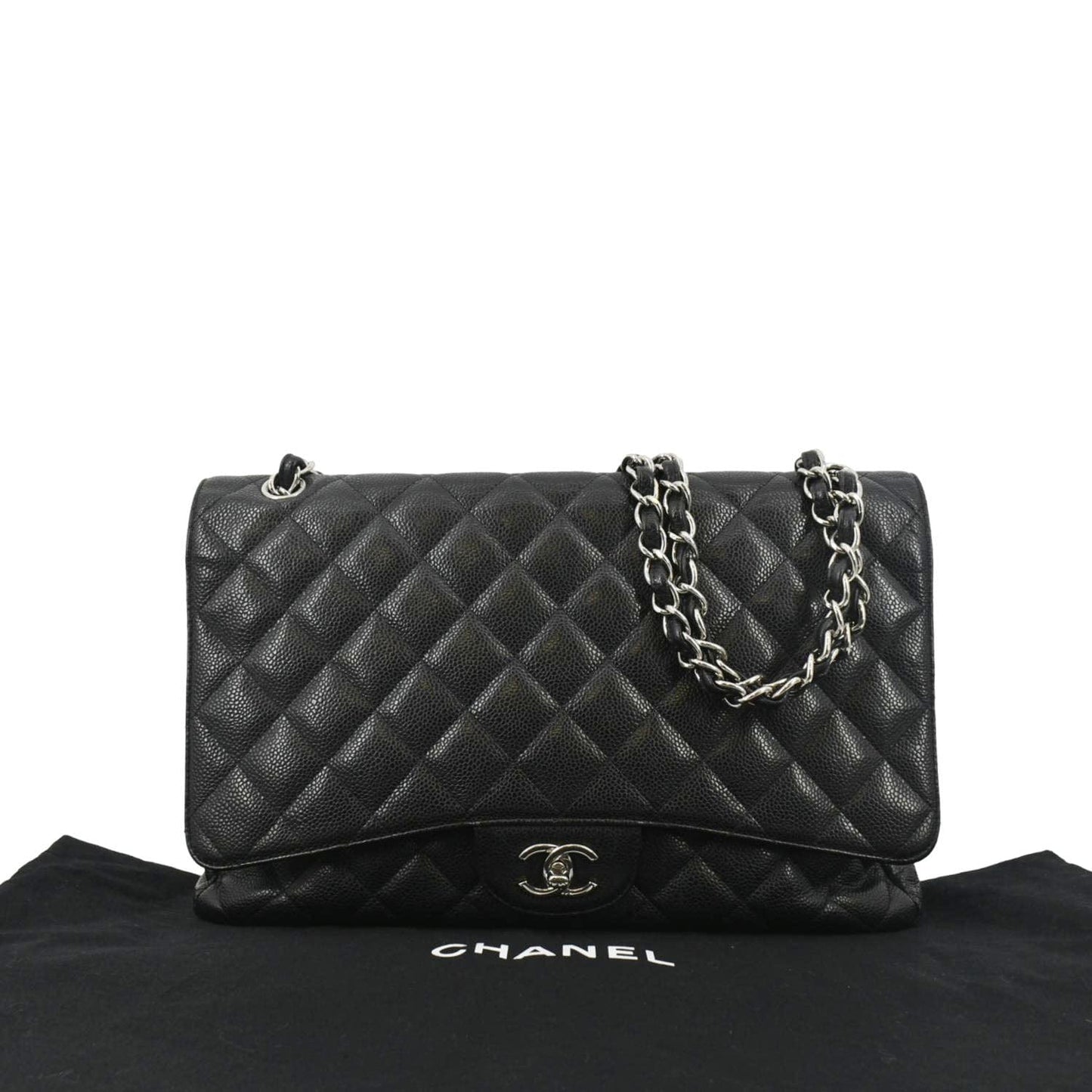 Chanel Classic Maxi Single Flap Caviar Leather Black Travel Bag