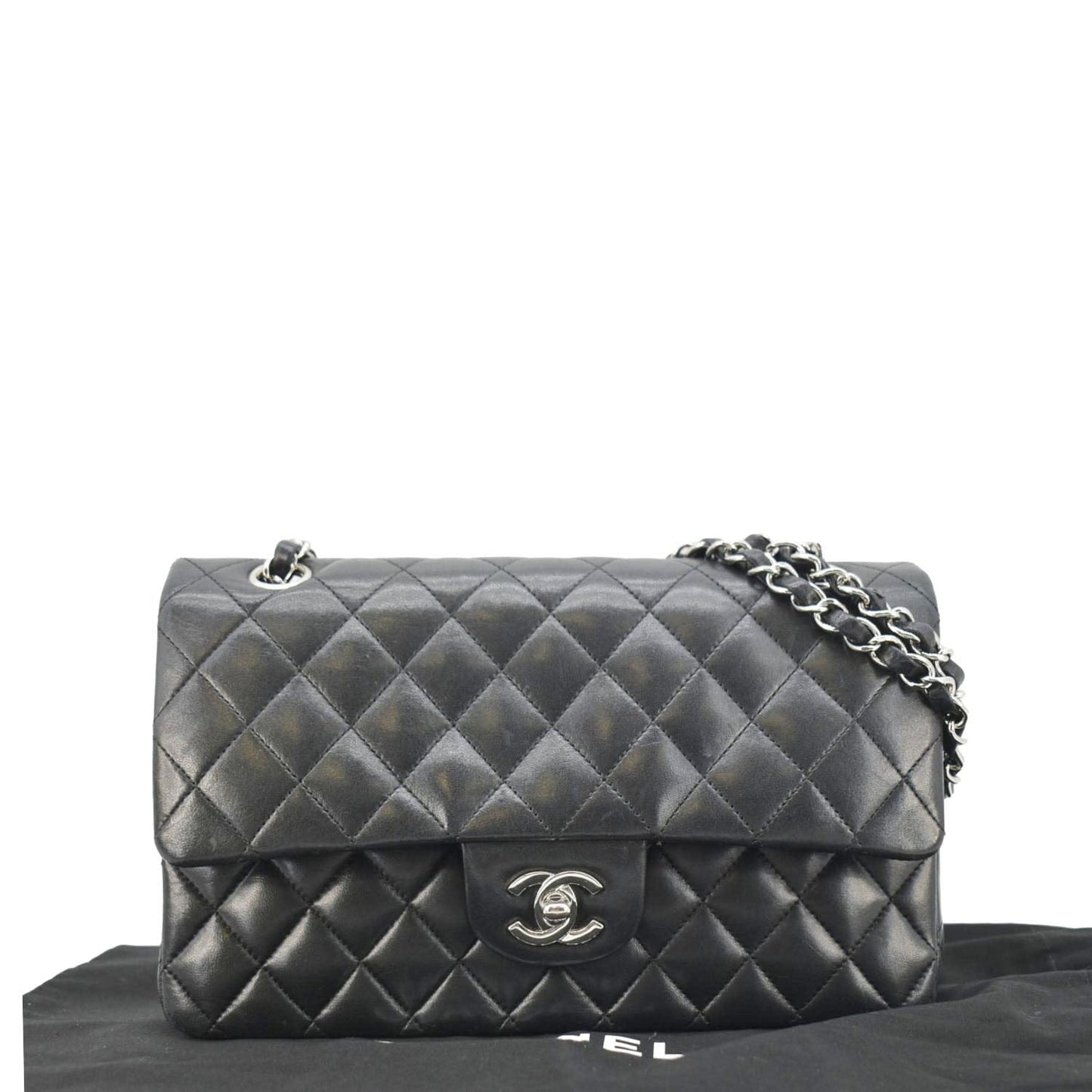Chanel Double Flap Leather Lambskin Black Travel Bag Bag Black