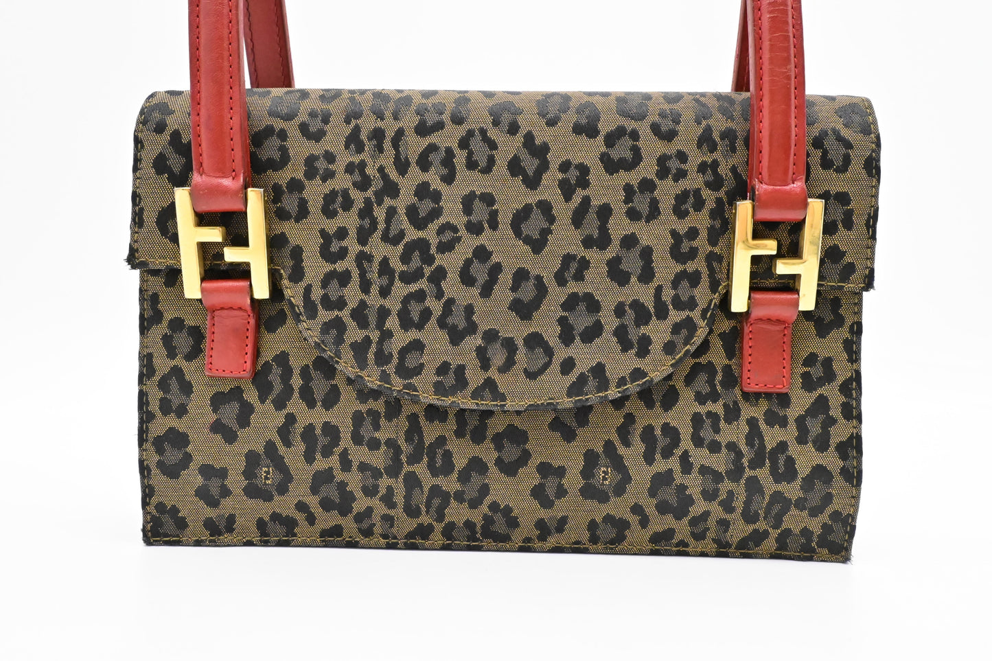 Fendi Handbag In Leopard Canvas Brown Travel Bag