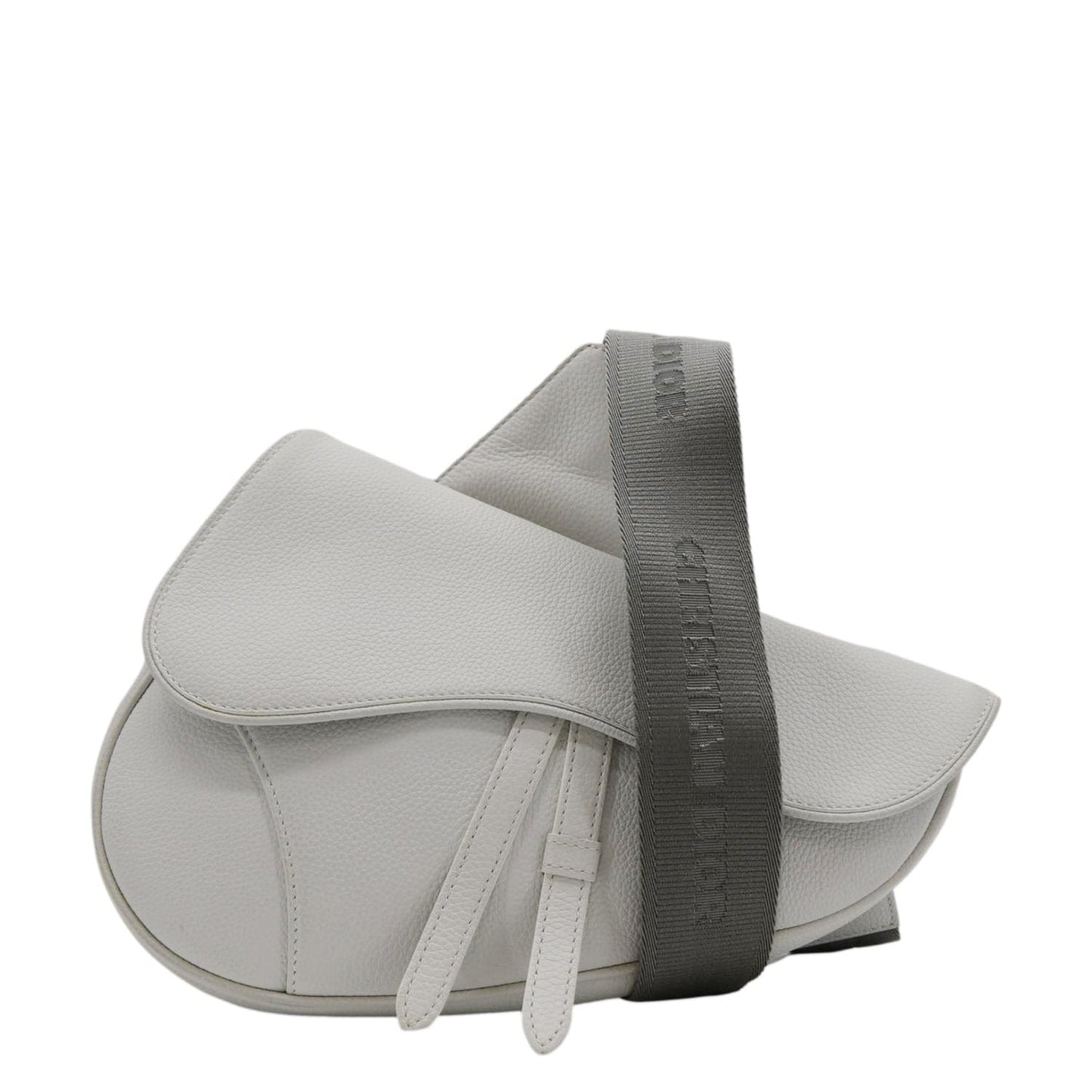 Dior Satchel Bag Christian Mens Saddle Grained Calfskin Leather White