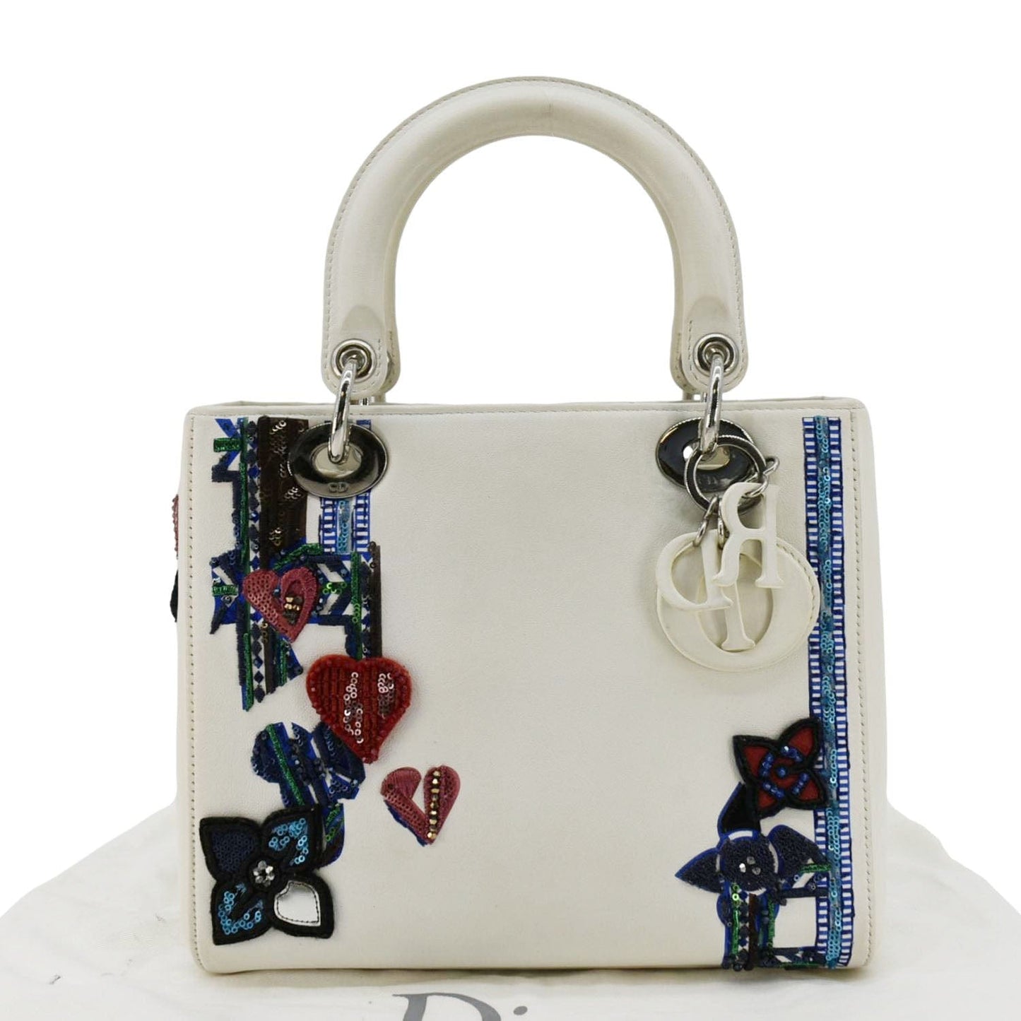 Dior Lady Patch Embellished Tote Bag Leather White