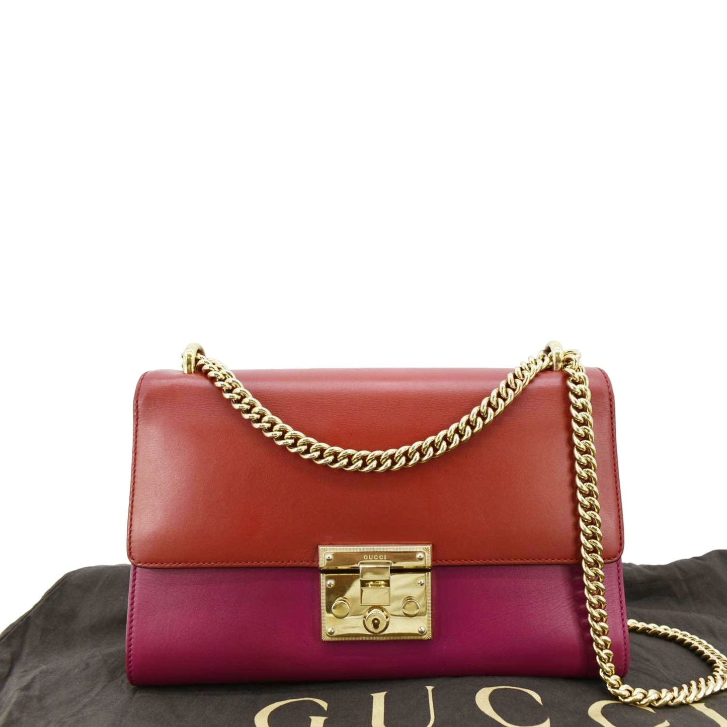 Gucci Padlock Leathrer Shoulder Bag Red Medium
