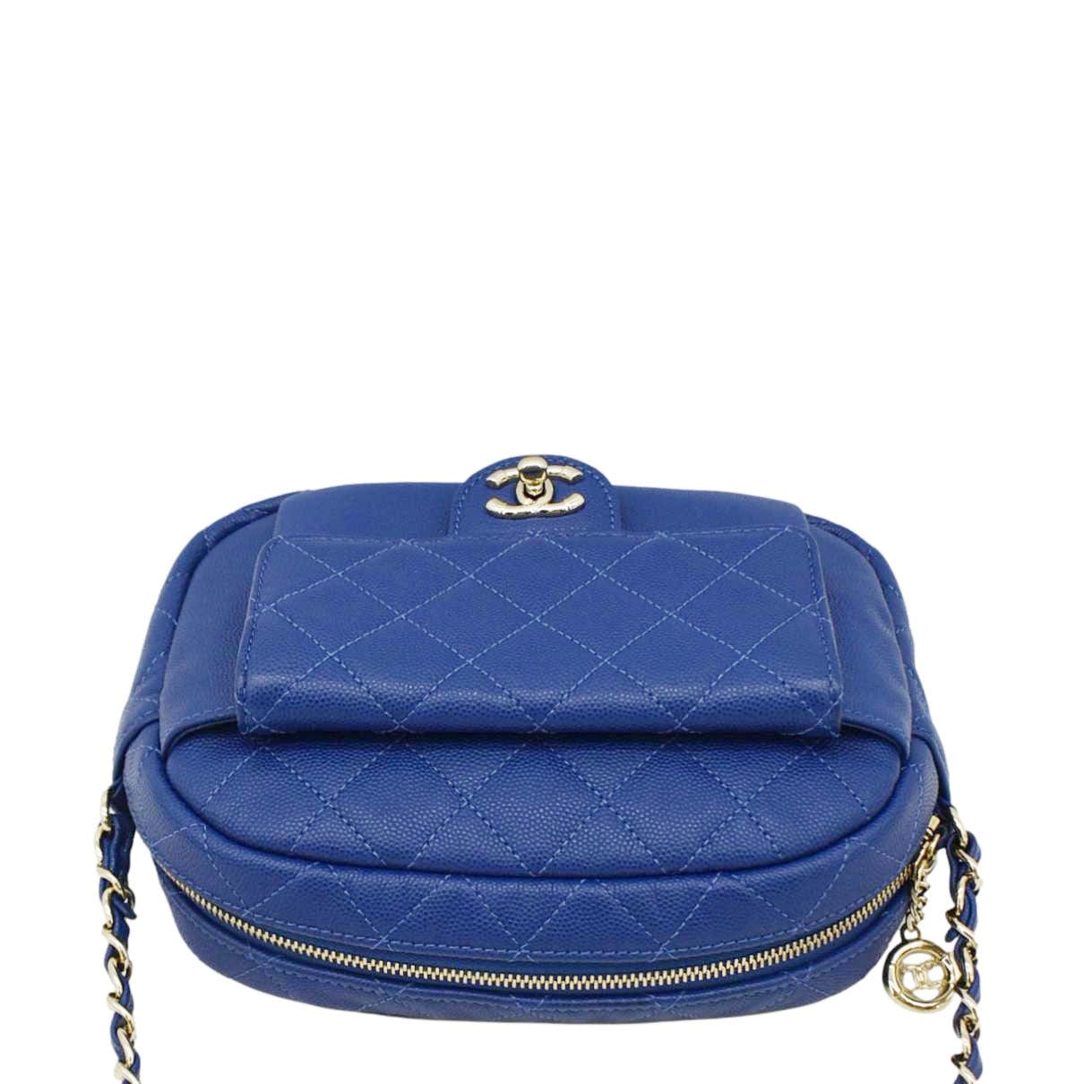 Chanel CC Day Camera Caviar Leather Blue Travel Bag